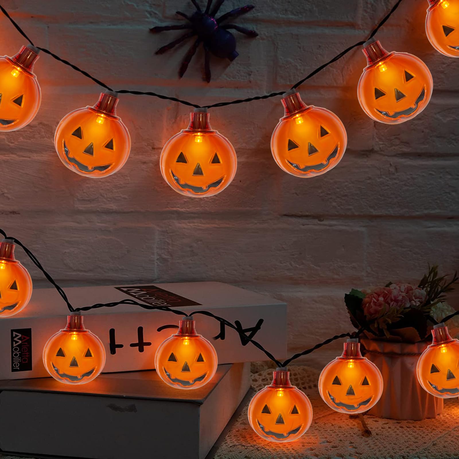 GOOTHY Halloween LED Pumpkin Lights - 8.5Ft Waterproof String Light with 10 Clear Orange Pumpkin Lights for Indoor/Outdoor Decor