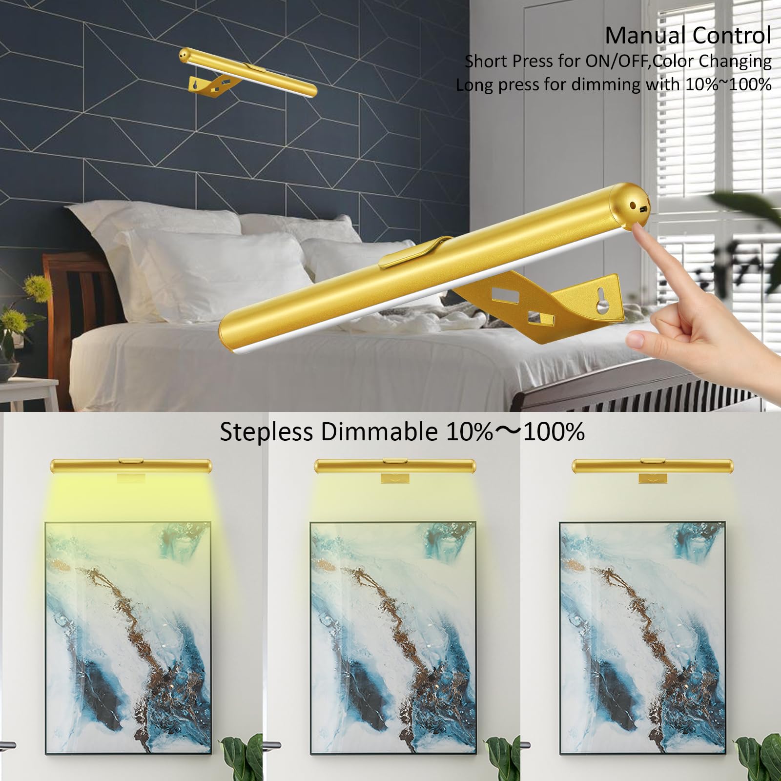 Vigmoj Wireless Picture Light Battery Operated,Rechargeable Painting Light With Remote Control, Metal Art Light Display Lamp,3 M