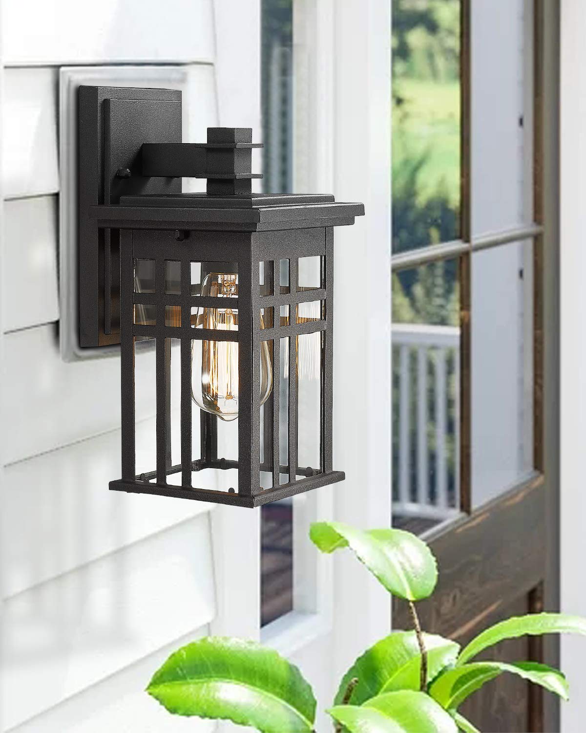 zeyu Outdoor Wall Sconce - 2 Pack, Black Finish, Clear Glass Shade, Medium Size, Model 20068B1-2PK