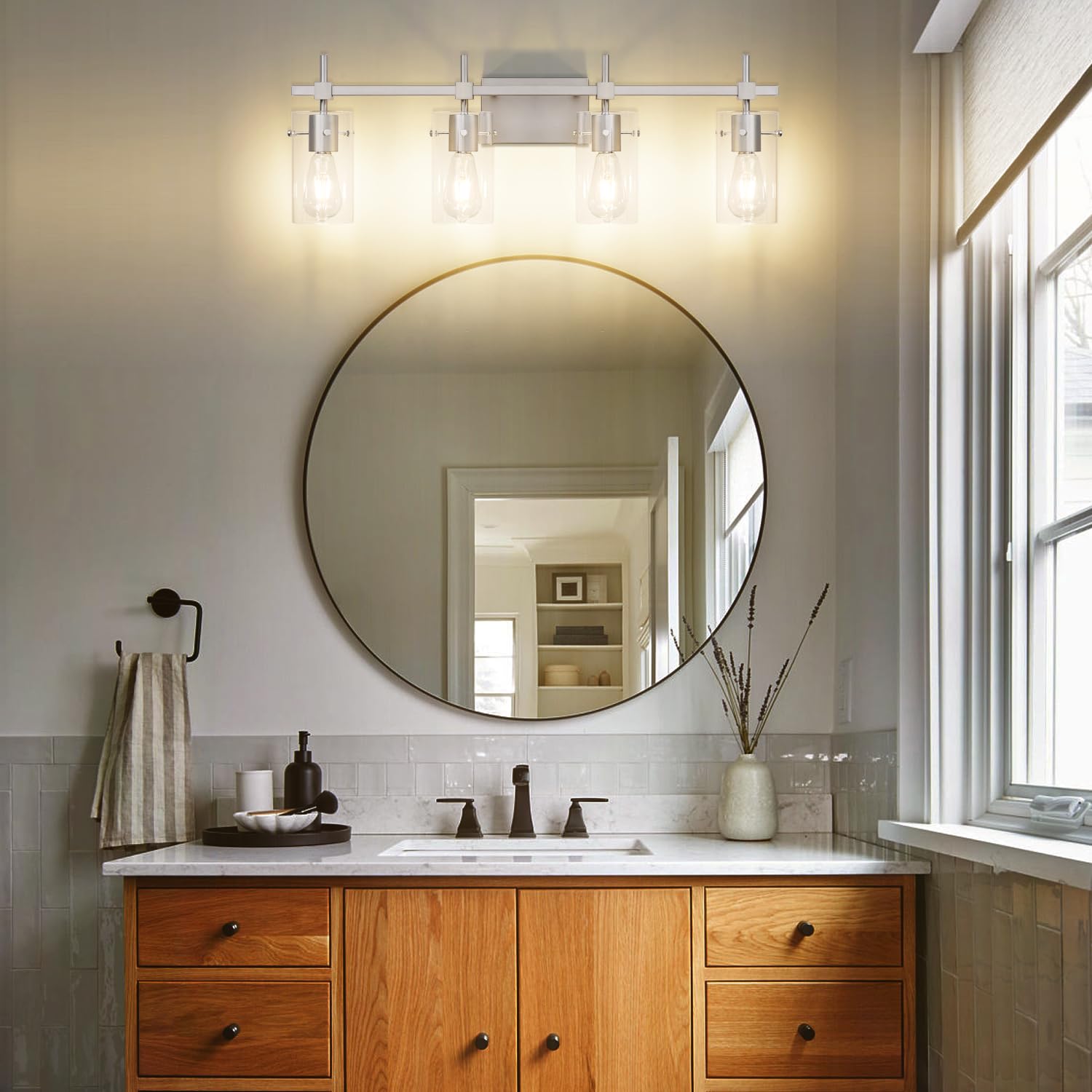 Solfart 4 Light Bathroom Vanity Lights Bathroom Lights Over Mirror Vintage Bath Lighting Brushed Nickel Wall Sconce With Glass S