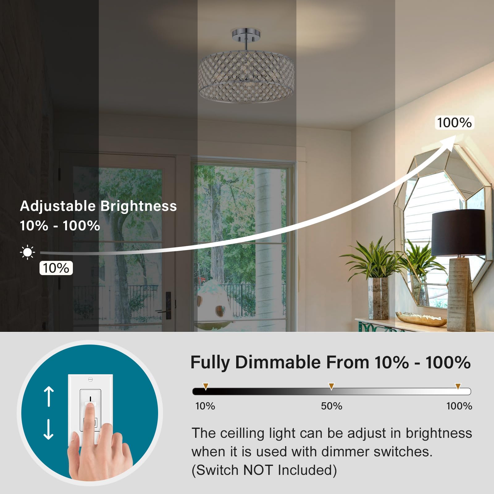 Bzvesr Chrome Crystal Ceiling Light Fixture Modern Semi Flush Mount Ceiling Lighting Fixture Round Small Chandelier For Dining Room  Hallway  Entryway  Kitchen  Bedroom Foyer 4 Light 15.7 Inch