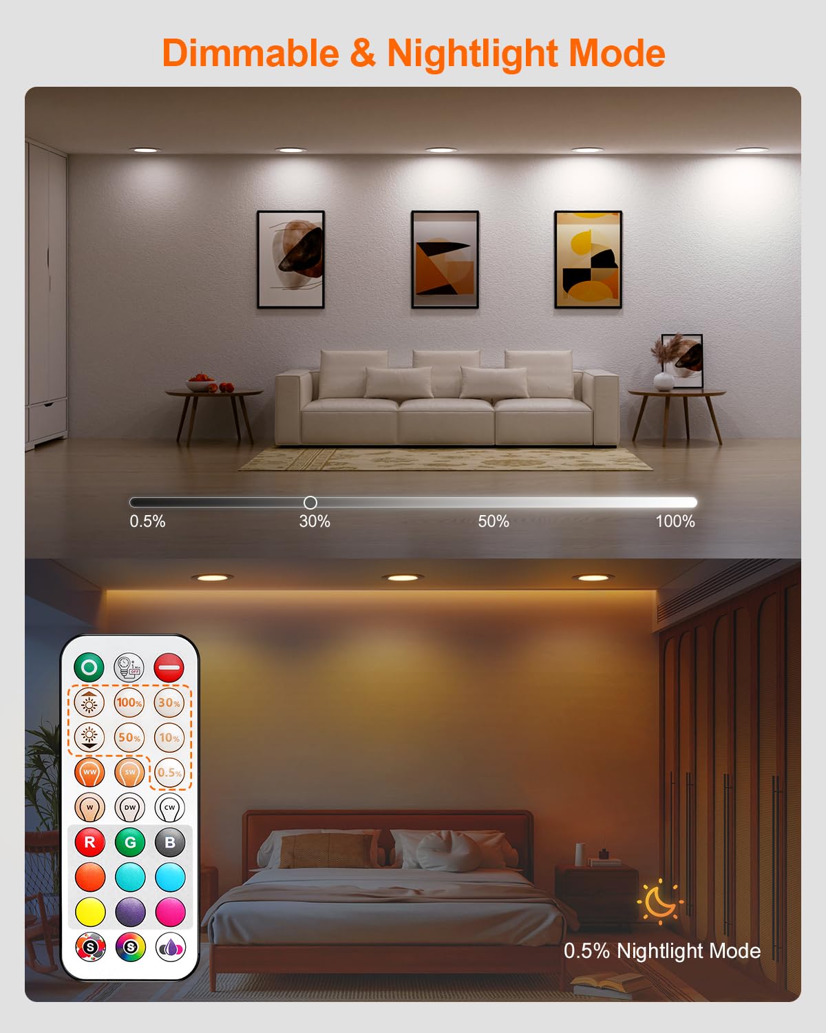 DUSKTEC LED Recessed Lighting 6 Inch - RGBCW Color Changing 13W LED Can Lights with Remote Control Retrofit Recessed Lights 1050