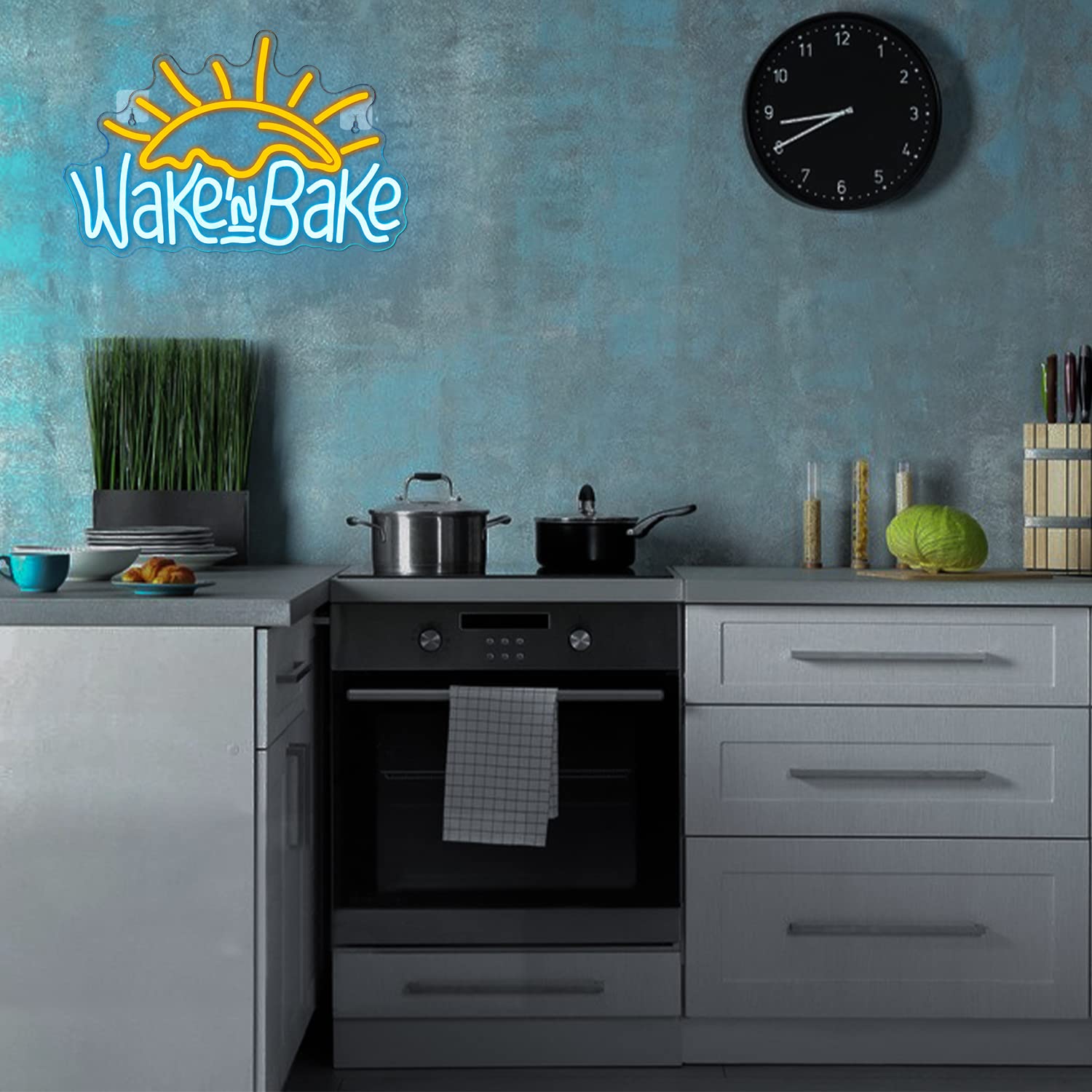 WLHOPE Neon Sign - Wake in Bake LED Wall Decor, 16.5x11 inches, Yellow Blue, Model LL-bake