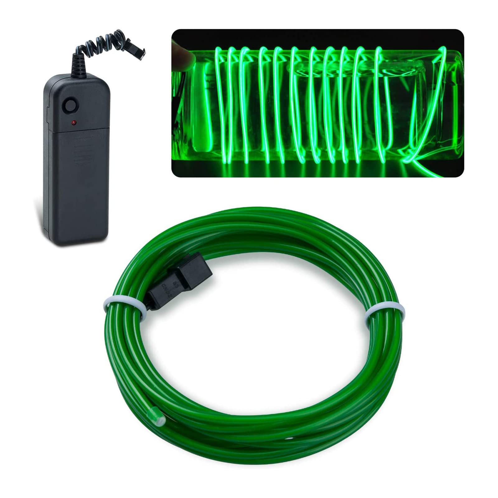 lychee EL Wire Neon Light 9ft Jade Green Strobing Electroluminescent with Battery Pack for Parties Halloween Decoration Model 011