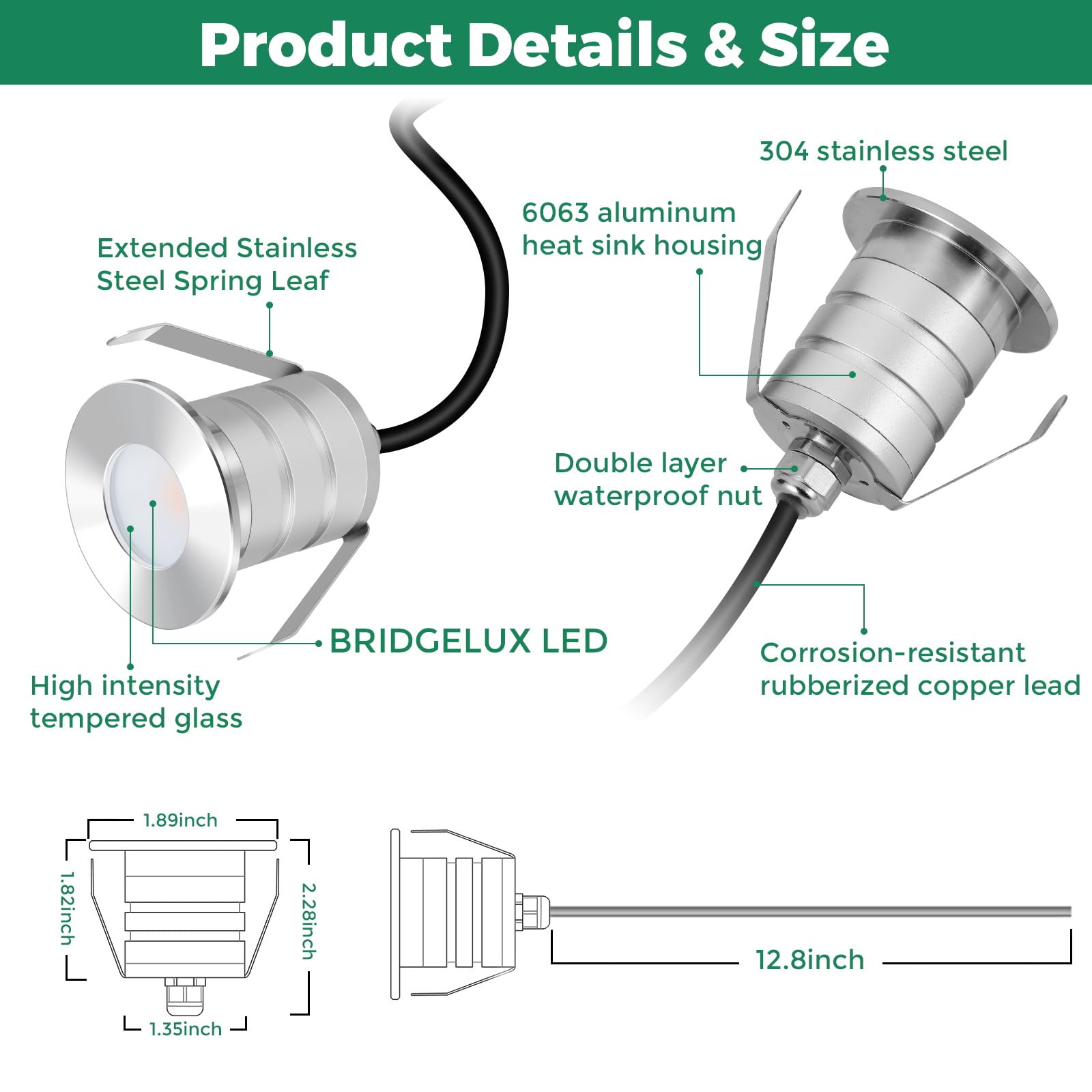 Gardencoin Outdoor LED Lights, 3W Low Voltage In-Ground Soffit & Deck Lighting, 1.89" Solid Metal, 5000K Cool White, 6-Pack