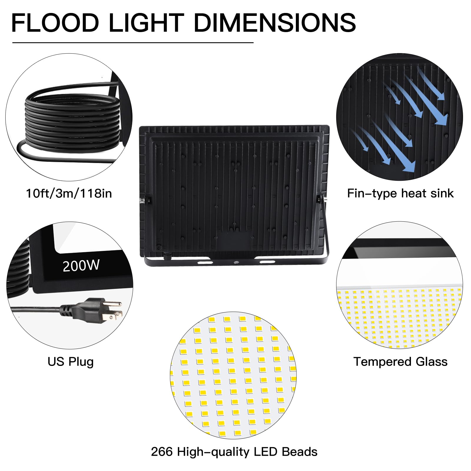 Shgpoda 2 Pack 200W Led Flood Lights Outdoor, 24000Lm Brighter Security Lights With Plug+10Ft Cord, Ip66 Waterproof Lights, 5000