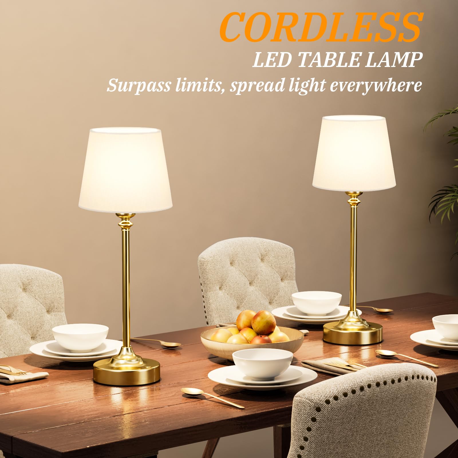 Cordless Table Lamps Rechargeable Set - 2 Pack Gold 4000Mah Battery Operated Lamps For Decor, 3000K Stepless Dimming Touch Contr