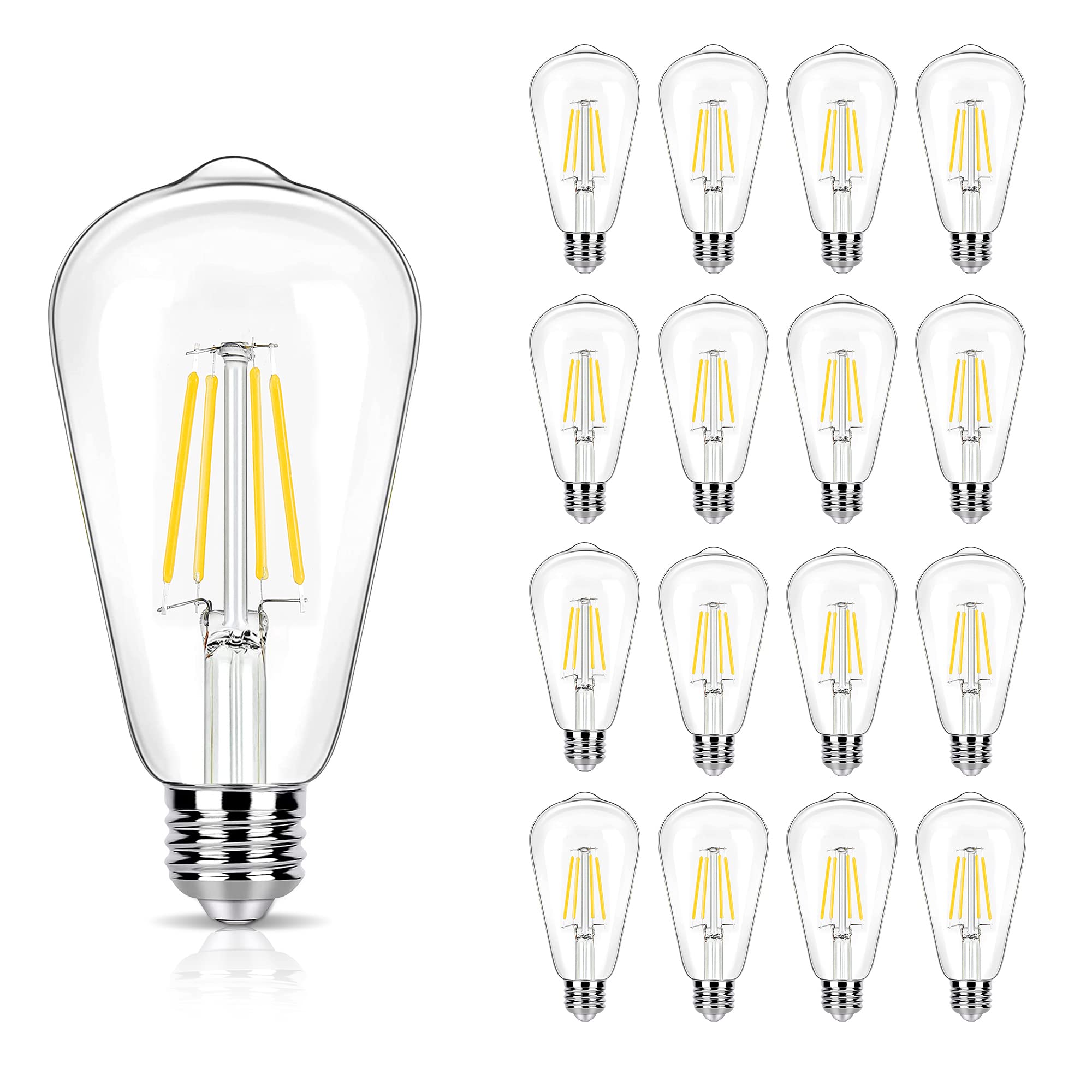 Winsaled 16 Pack Led Edison Bulbs 40W Equivalent, Not-Dimmable 4 Watt Led Filament Bulb, 4000K Cool White St19 Light Bulb, 450Lm