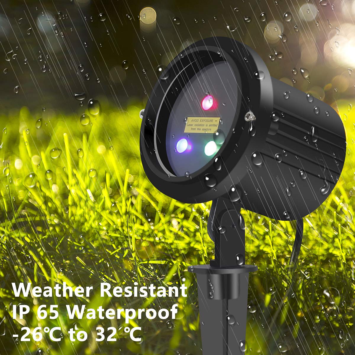 SUNYAO Laser Christmas Lights Outdoor, Waterproof RGB Projection Light, Model WP001RGB, Black-A
