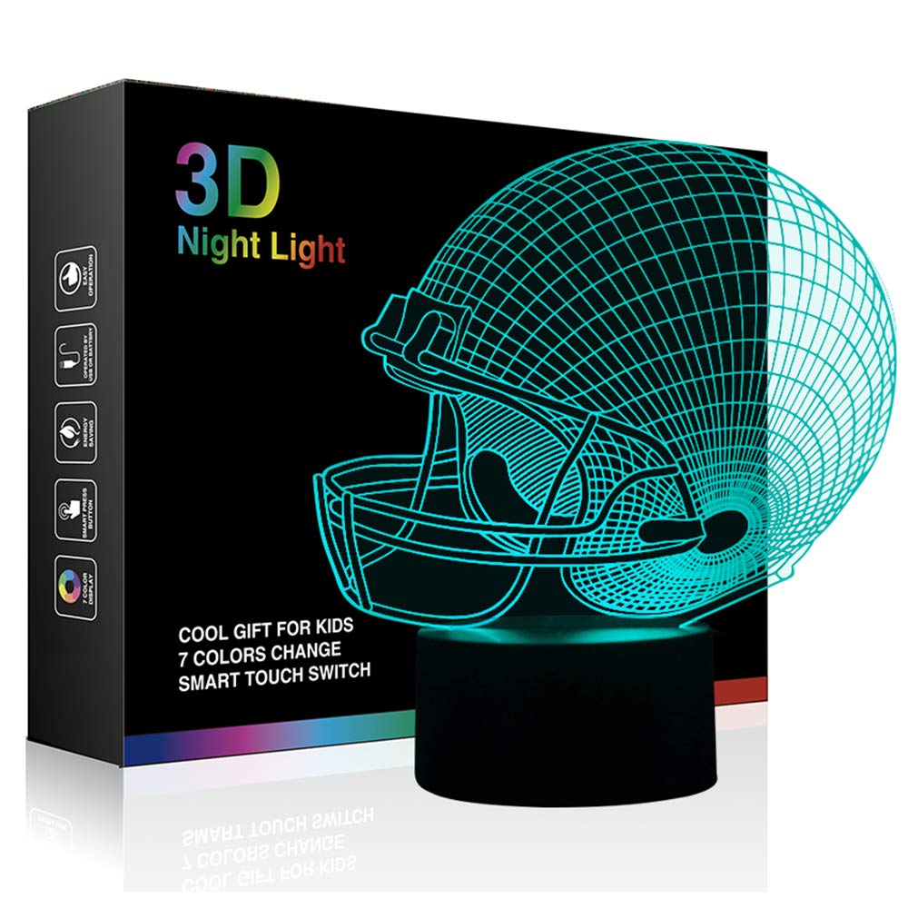 Ticent Football Helmet 3D Lamp Optical Illusion Light, 7 Colors Changing Touch Control Soccer Night Light For Christmas Gifts