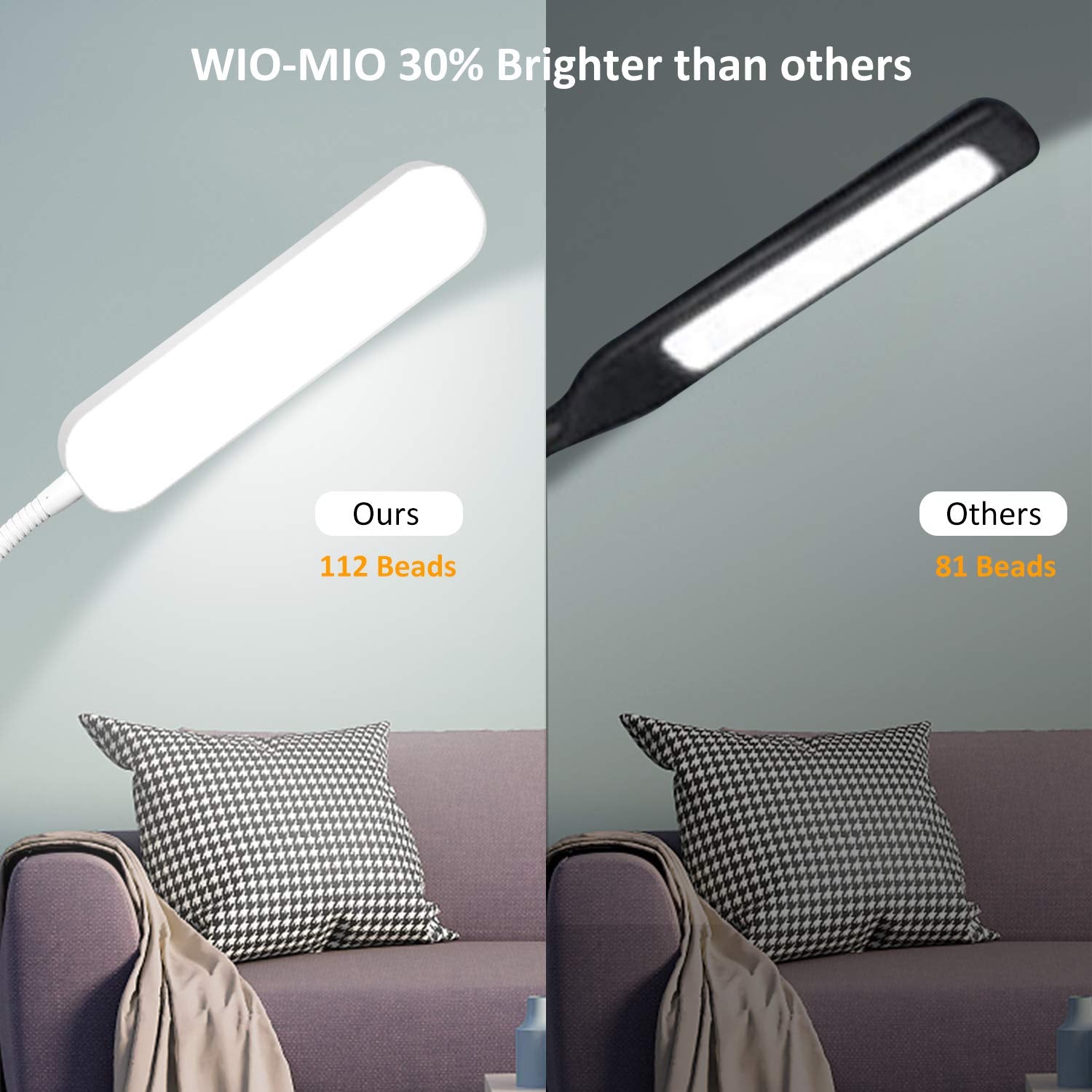 Wio-Mio LED Floor Lamp - 15W, 1000lm, 4 Color Temperatures, Stepless Dimmer, Gravel White, Adjustable Gooseneck, Model OL-LFL