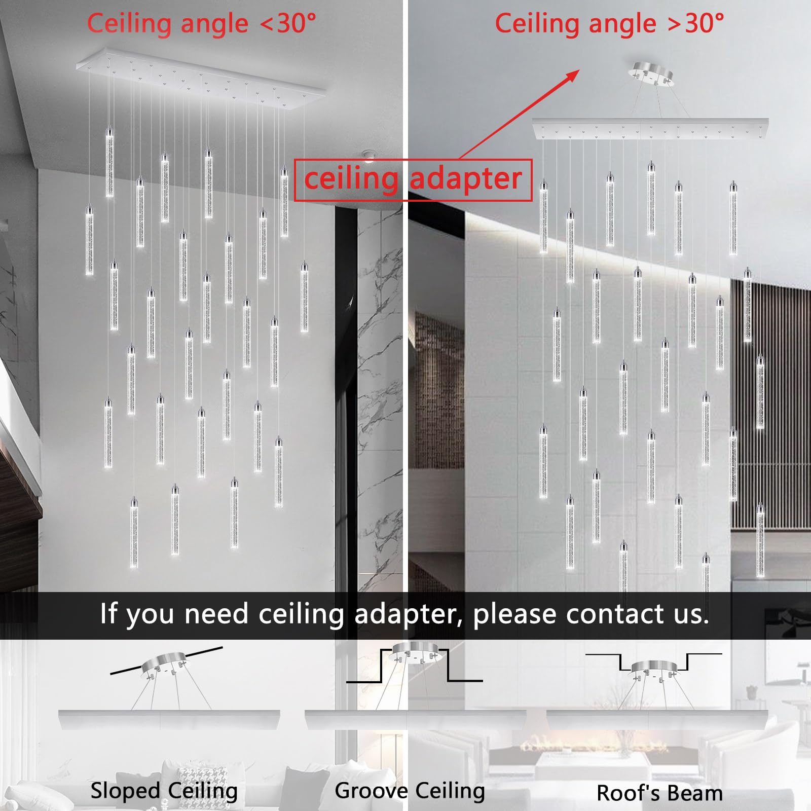 Dolria Rectangular 26-Light LED Dimmable Chandelier Fixture, Silver Metal for Entryway, Living Room, Foyer, Hallway, Model PC0008-CT-26Y