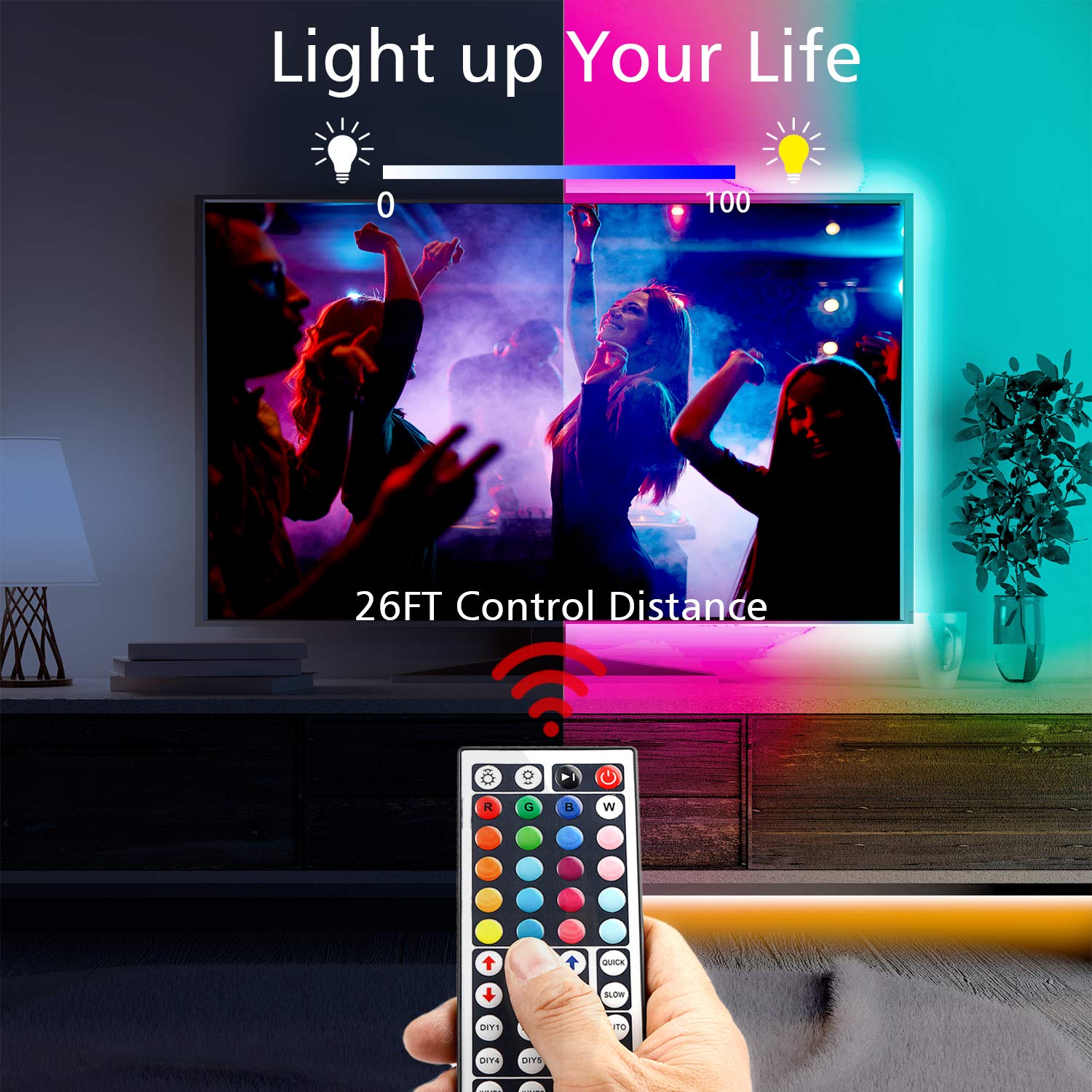 Dalattin Rgb Led Strip Lights 50Ft, 2 Rolls Of 25Ft, Color Changing With Remote, Flexible Plastic, Multicolor Indoor Decoration