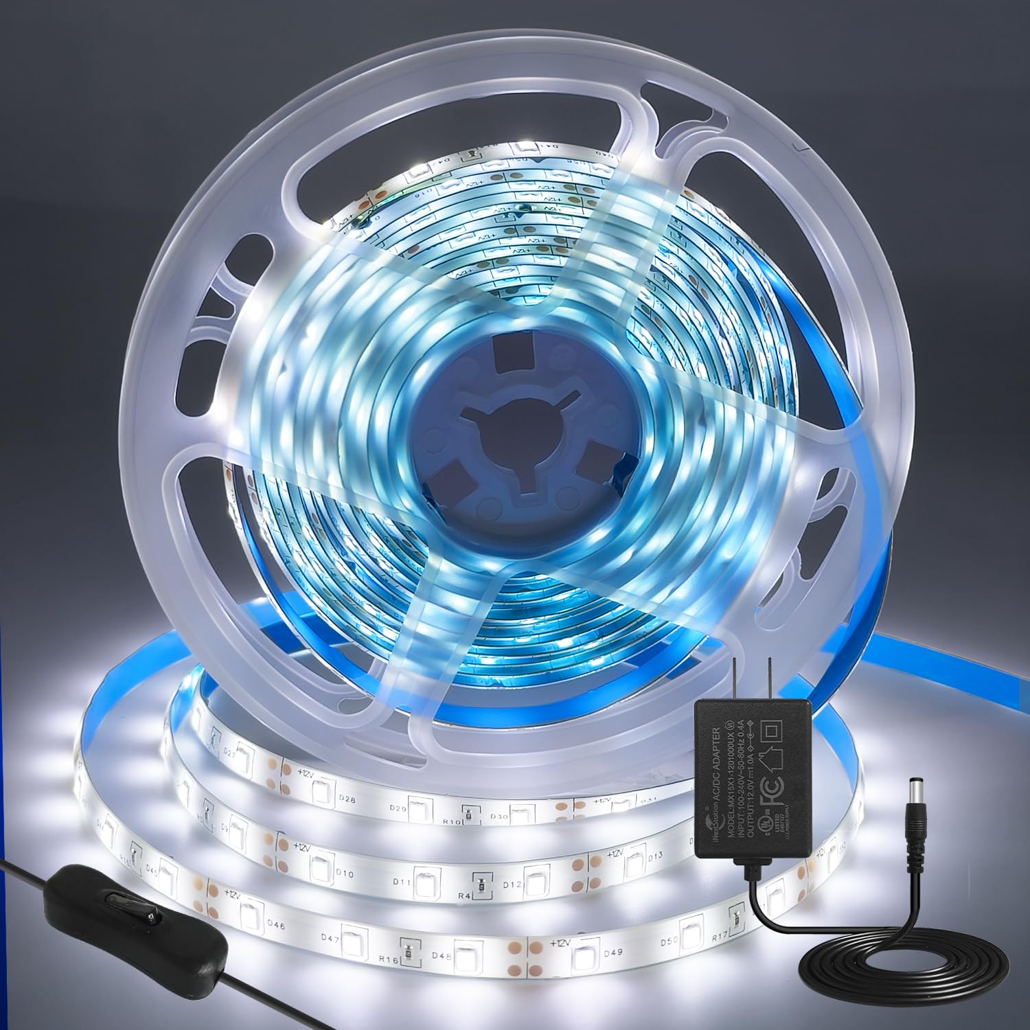 iNextStation White LED Strip Light 16.4ft 300 LEDs 12V Flexible Tape Light for Bedroom Kitchen Cabinet TV