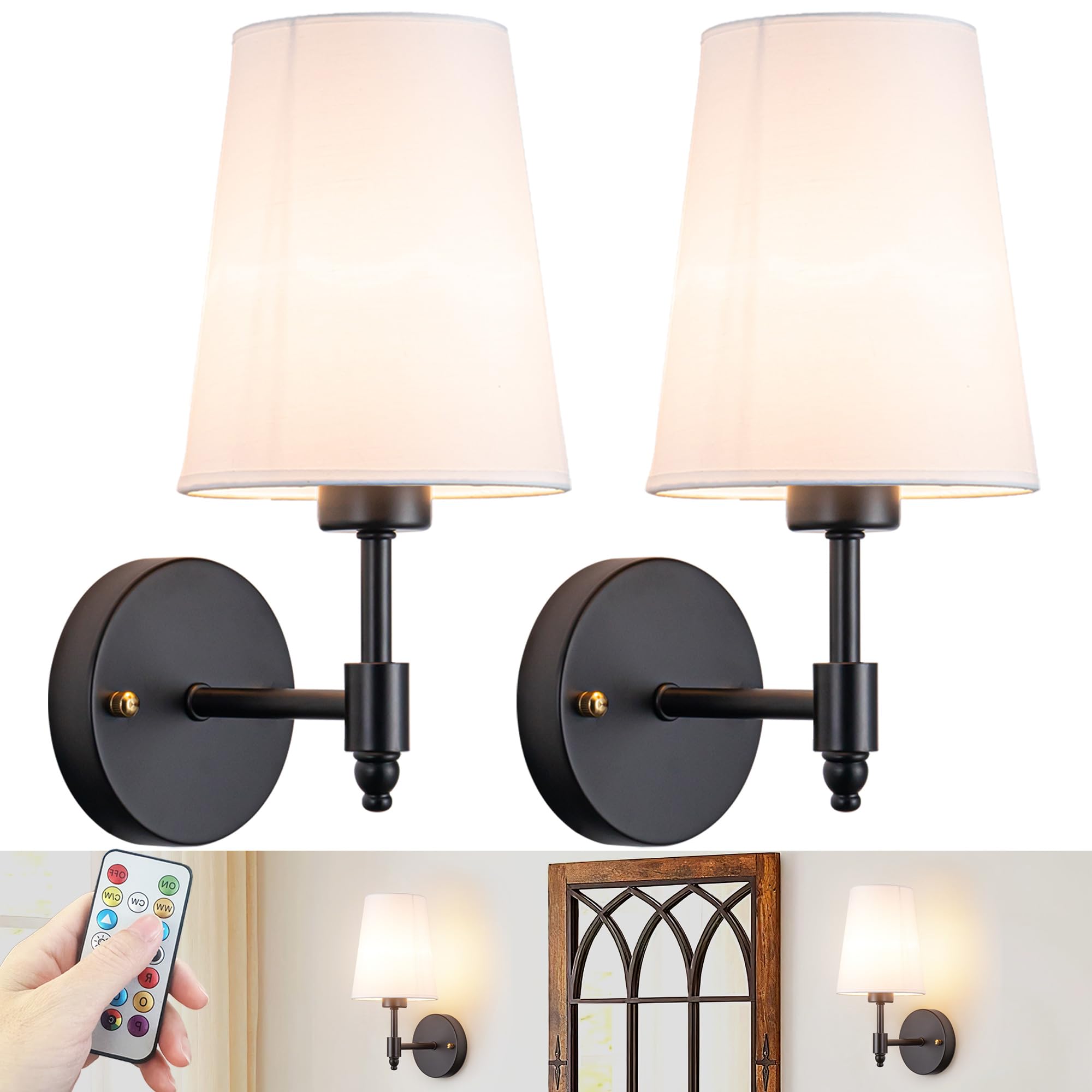 slywise Battery Operated Wall Sconce, Magnetic LED Bulb, Renter Friendly, Black, One Size