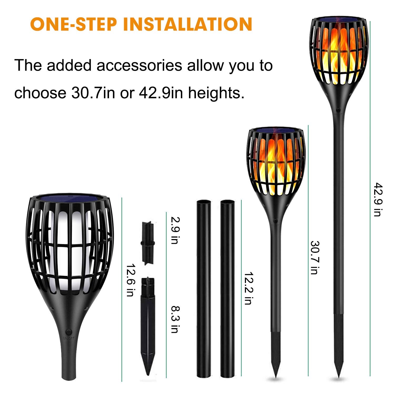 Ollivage Solar Torch With Flickering Flame, Outdoor Garden Waterproof Dancing Flames, Landscape Decoration Pathway Patio Lights