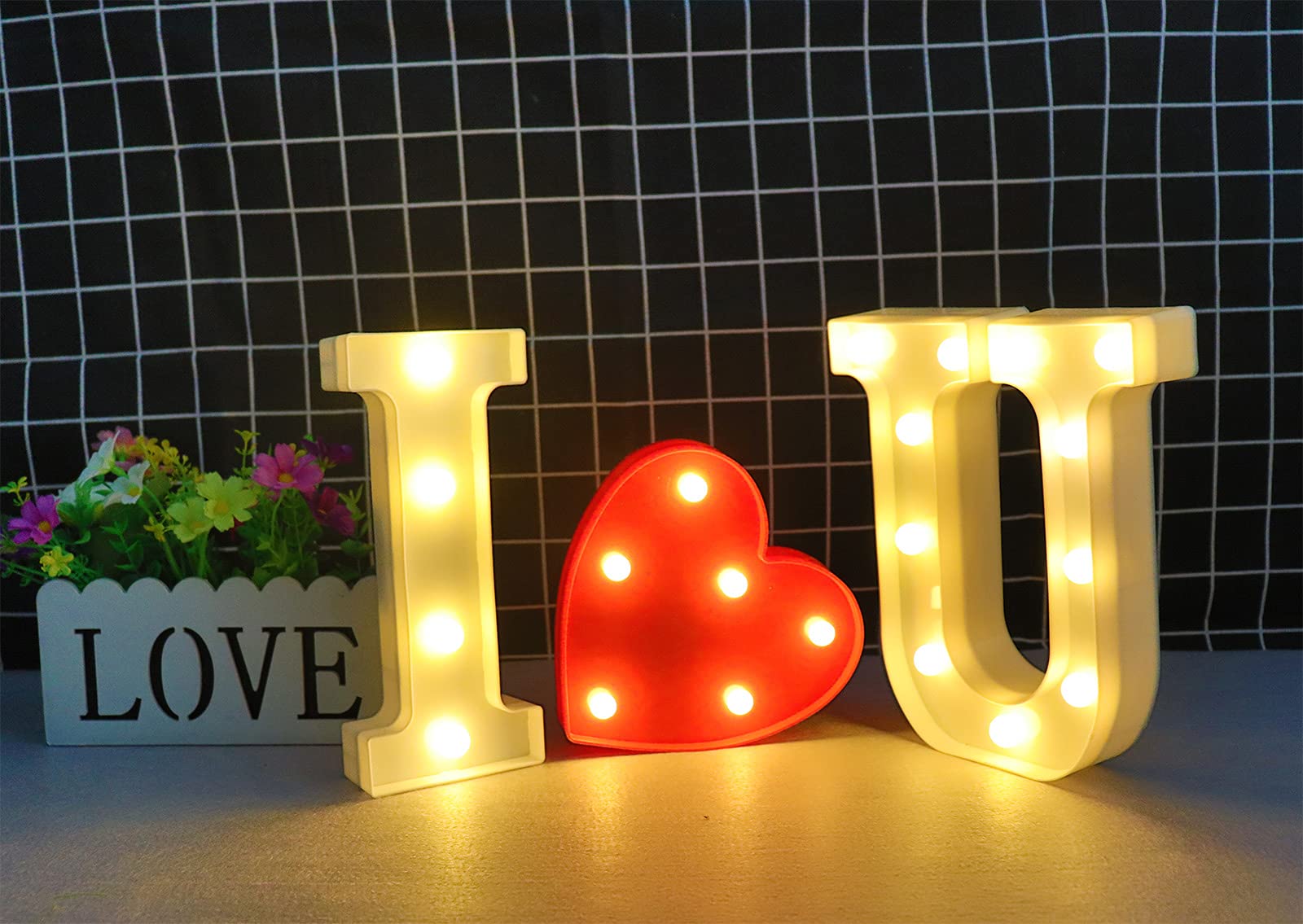 Ausaye Led Letter Lights - Alphabet Night Light Sign, White Plastic For Home Party Wedding Decoration (H)