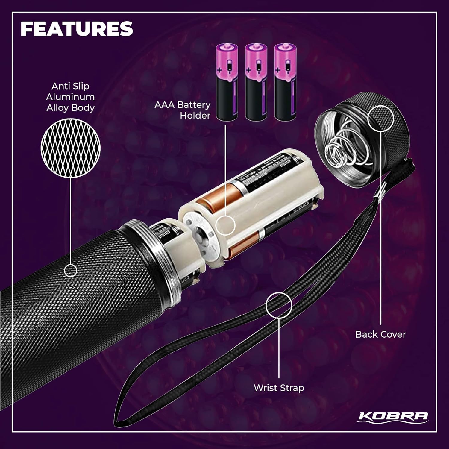 Kobra Black Light Flashlight 100 Led Lamp And Blacklight For Home & Hotel Inspection, Pet Urine & Stains - Ultra Intensity 18W 3