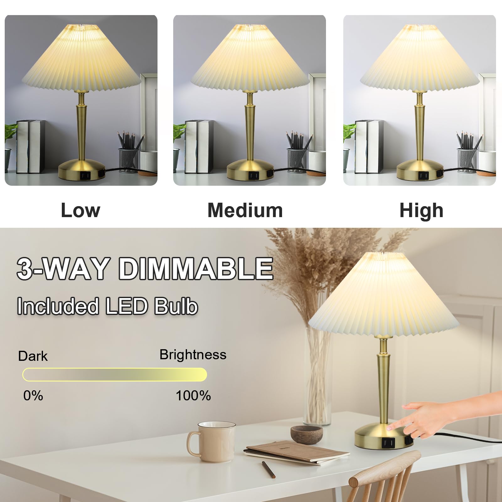 Touch Bedside Table Lamp - Modern Small Lamp For Bedroom Living Room Nightstand, Desk Lamp With Fabric Lamp Shade, Warm Led Bulb