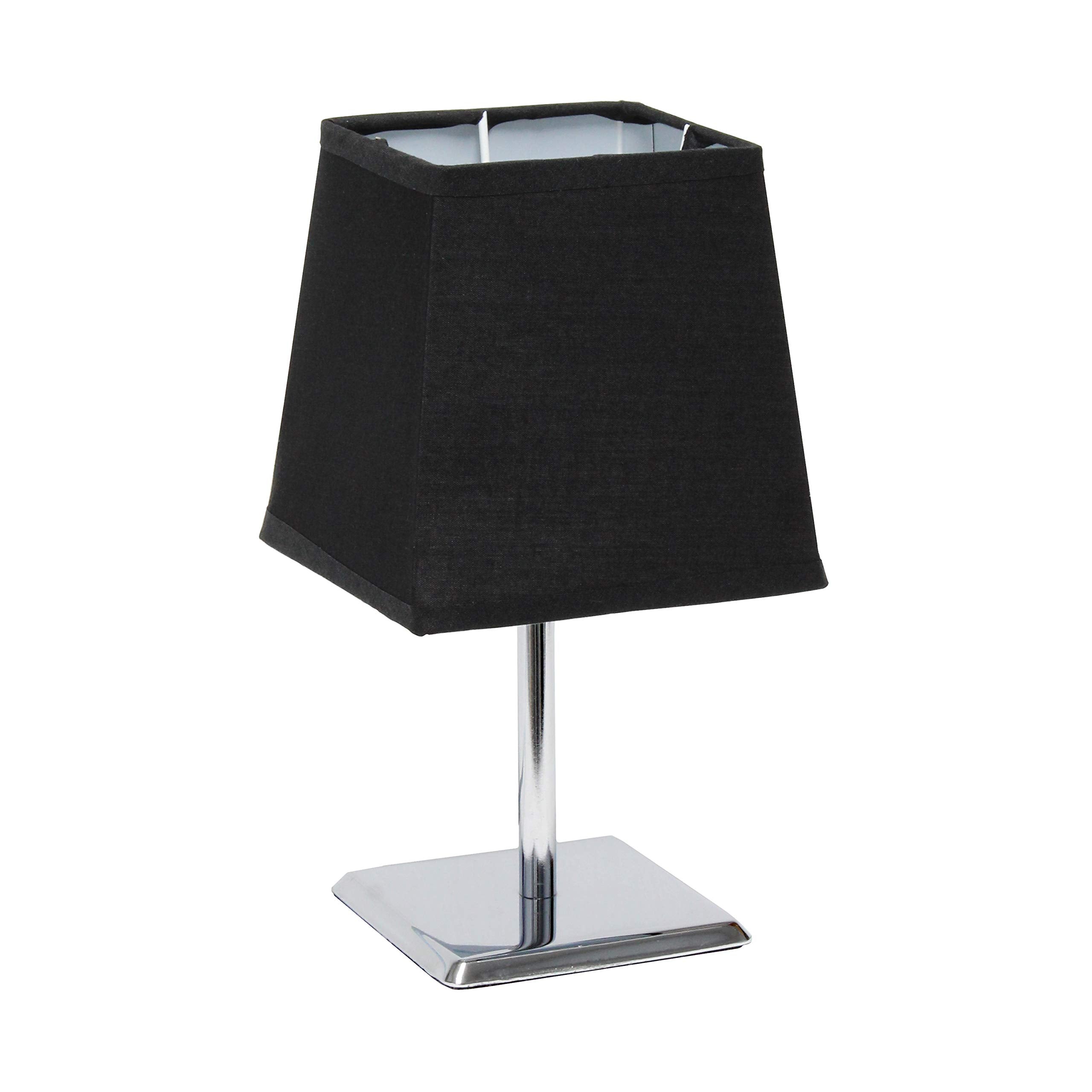 Simple Designs Lt2062-Blk Mini Chrome Table Lamp, Black Fabric Shade, Metal, Pack Of 1