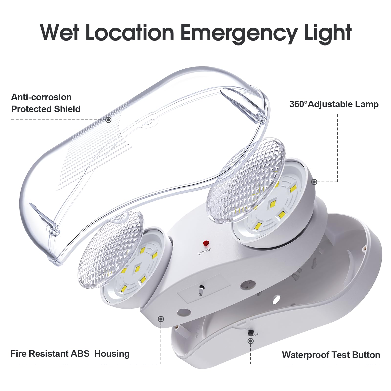 Outdoor Emergency Light With Battery Backup  Exterior Emergency Exit Lights Hardwired  Wet Location Led Egress Lights  Waterproof Commercial Emergency Lighting Fixture  120-347V  Ul Listed(1 Pack)