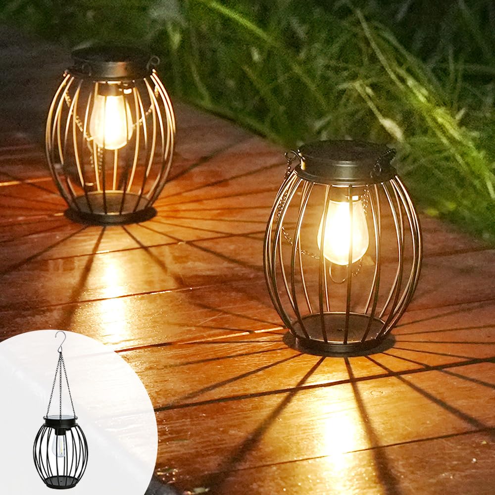 Hanging Solar Lanterns Outdoor Waterproof, Solar Powered Ultra-Bright Lights Solar Lantern for Patio Garden Porch Yard Pathway (