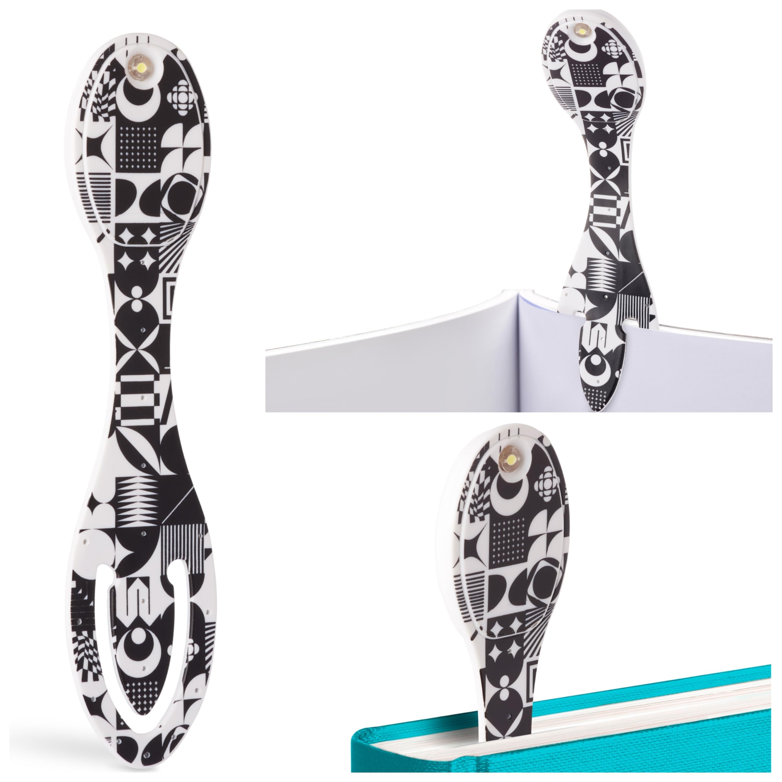 Gifts for Readers & Writers LED Reading Light | Clip-On Bookmark & Book Lamp | Battery Operated | Black & White