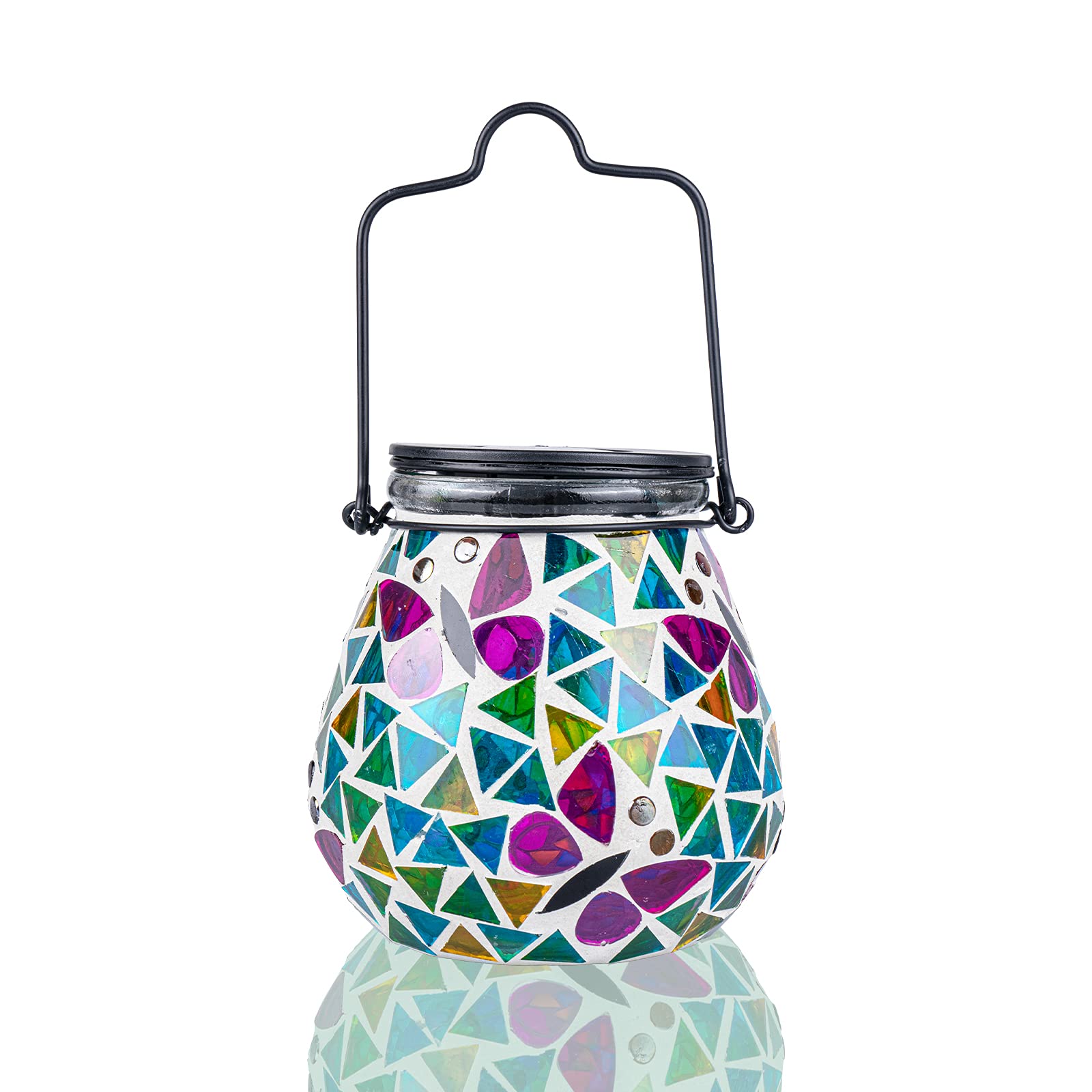Mosaic Solar Light Outdoor Hanging Lantern - Butterfly Theme Jar Lantern Waterproof Table Lamp for Garden, Patio, Party, Yard, O