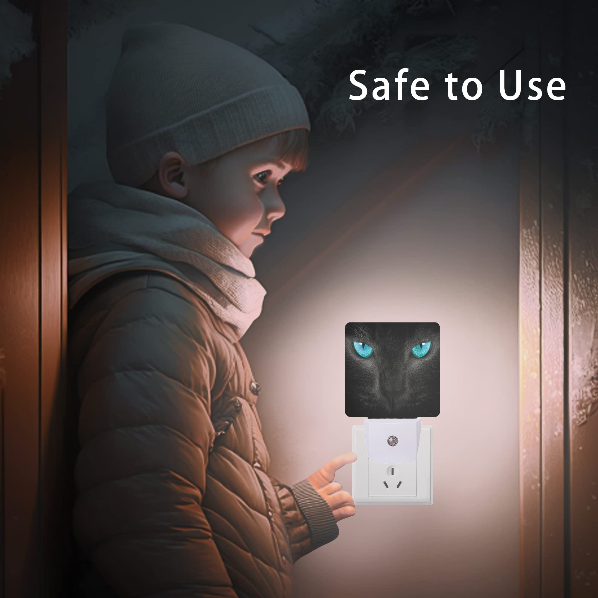 Oeaskly Cat Night Light Black Cat Eye Plug-In Night Lights With Dusk-To-Dawn Sensor For Girlfriend/Boyfriend Gift Sleep Friendly Lamp For Bedroom  Bathroom And Living Room 0.5W