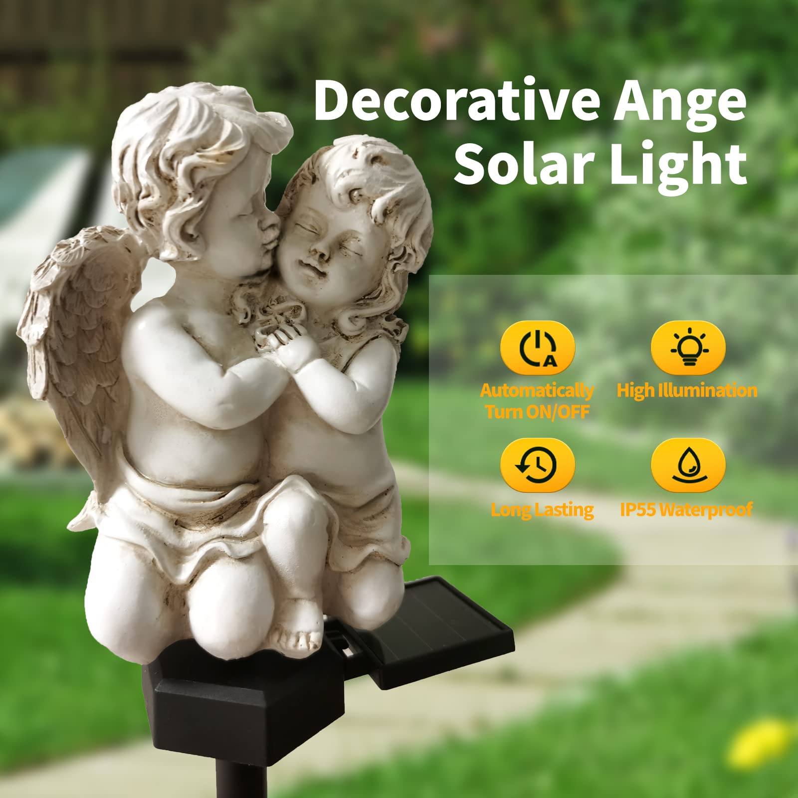 Qh & Garden Angel Solar Garden Light - Led Waterproof Angel Light For Garden, Balcony, Yard, Lawn, Pathway, Walkway - Garden Solar Powered Outdoor Decor, Memorial Gifts