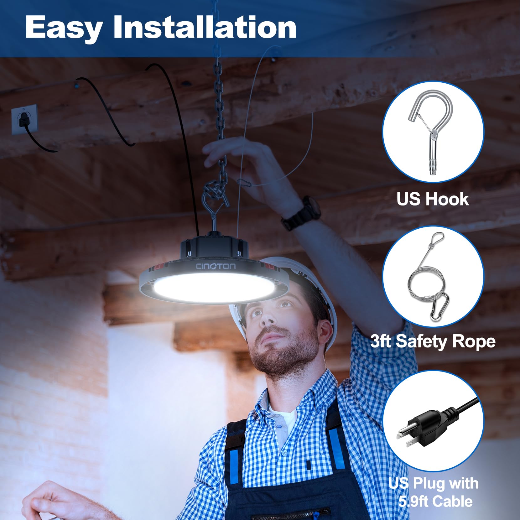 CINOTON 160W UFO LED High Bay Light, 24000LM, Aluminum, Daylight White 5000K, ETL Listed, Model HB025, 1 Pack