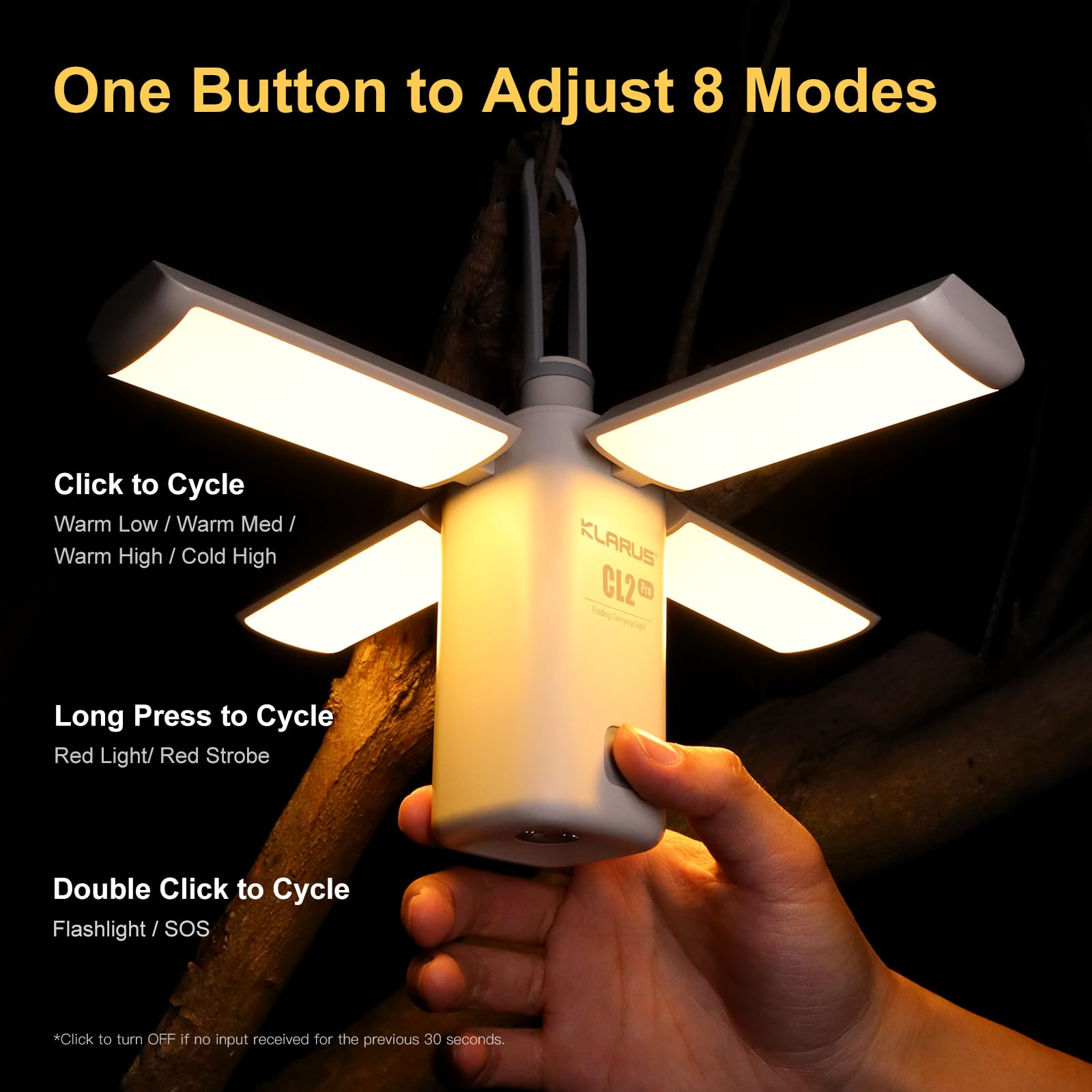 KLARUS CL2 Rechargeable Camping Lantern, 750LM 7 Light Modes Waterproof Foldable Tent Light with Power Supply for Emergency, Cam