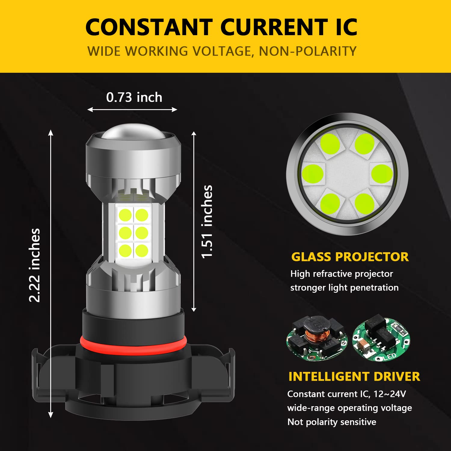PHINLION Ice Blue LED Fog Light Bulbs, 3200 Lumens, 12V 3030 30-SMD, Pack of 2