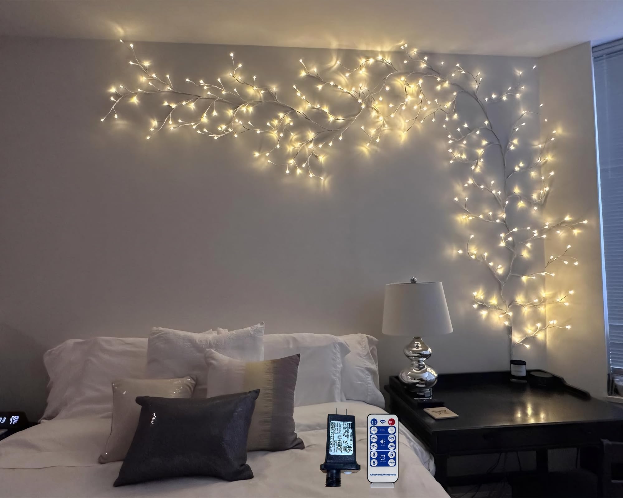 Lituplife 2PCS Enchanted Willow Vine Lights with Remote  Christmas Swags Decorations Indoor Room Decor  18 Branches 144 LEDs 7.5FT Lighted Willow Vine Lights for Walls Bedroom Home Decor  White