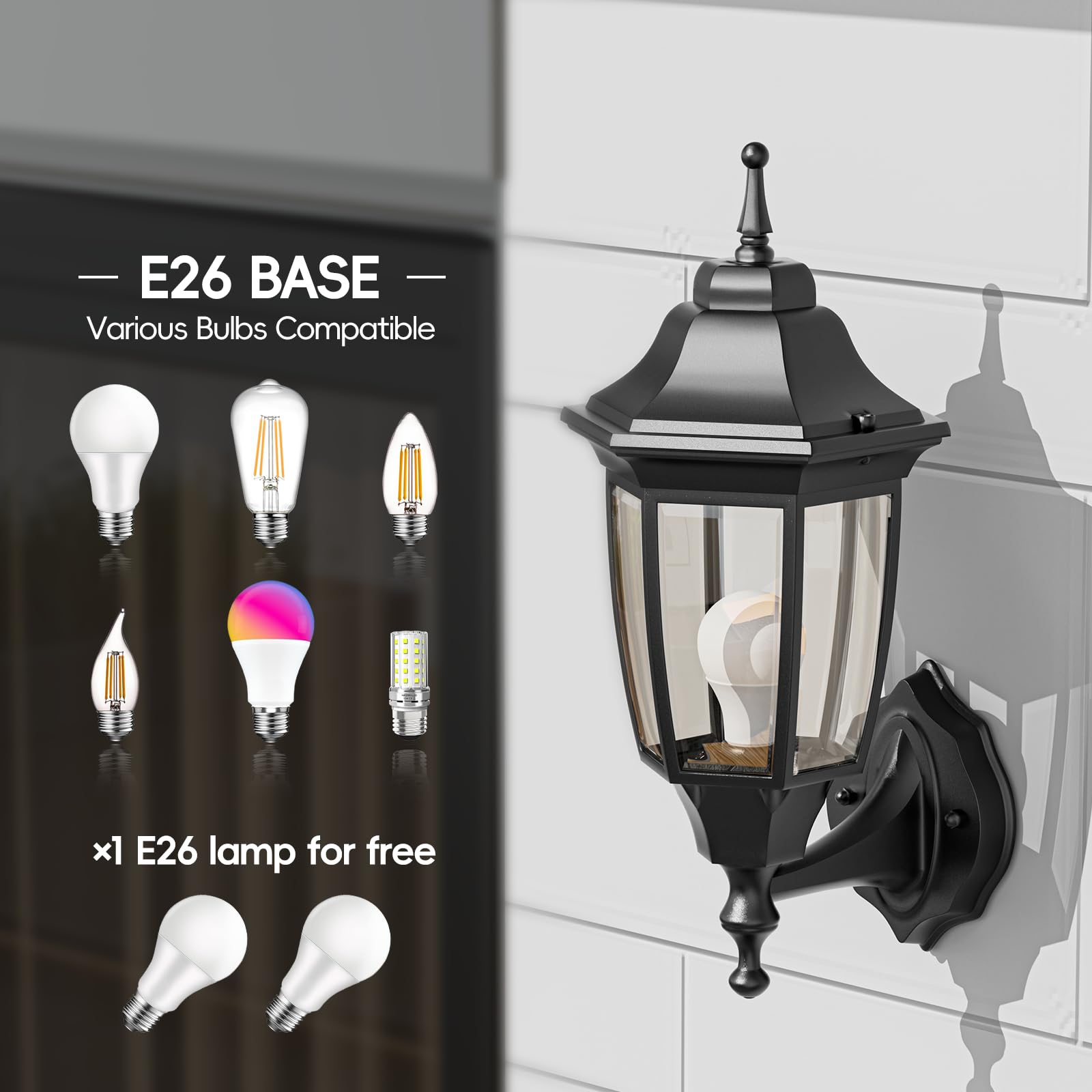 EMART Outdoor Porch Light, Waterproof Aluminum & Glass, Modern Sconce Lantern, 2 Pack, Black, Model EM-AGL-2 (Bulb Included)