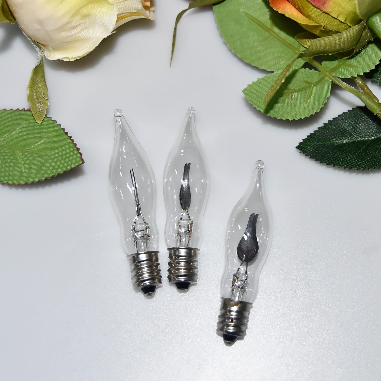 PASUTO 12 Pack C7 Flickering Flame Light Bulbs, Clear E12 Flickering Flame Bulb, Ideal for Christmas & Halloween Candelabra Ligh