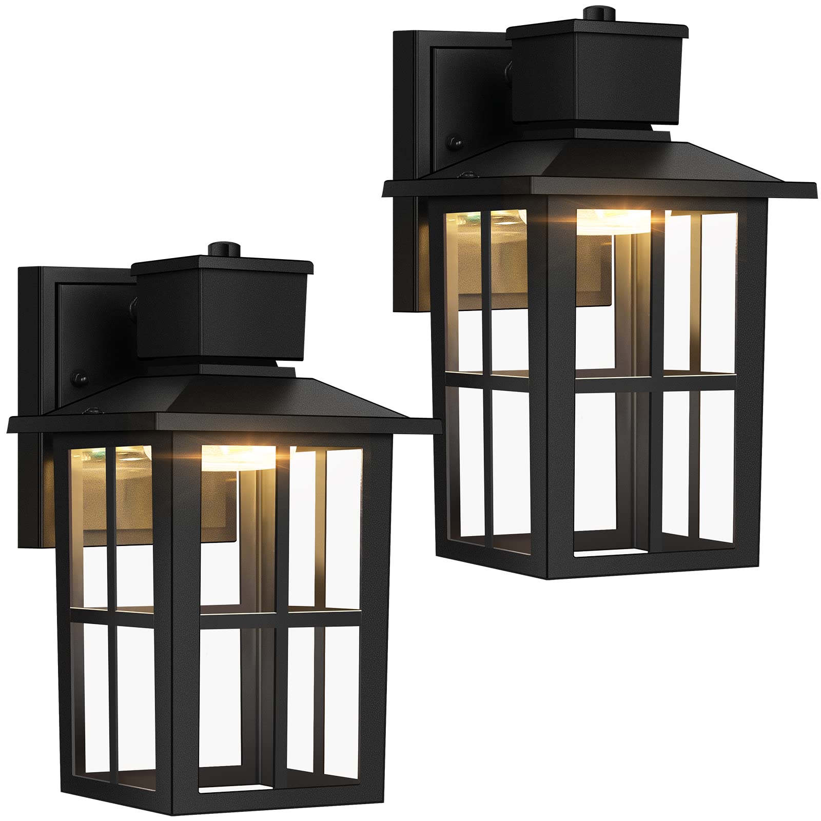 Brightever LED Outdoor Wall Lights, 10W Black Aluminum Fixture, 800LM Brightness, 3000K/4000K/6500K Selectable, 2-Pack