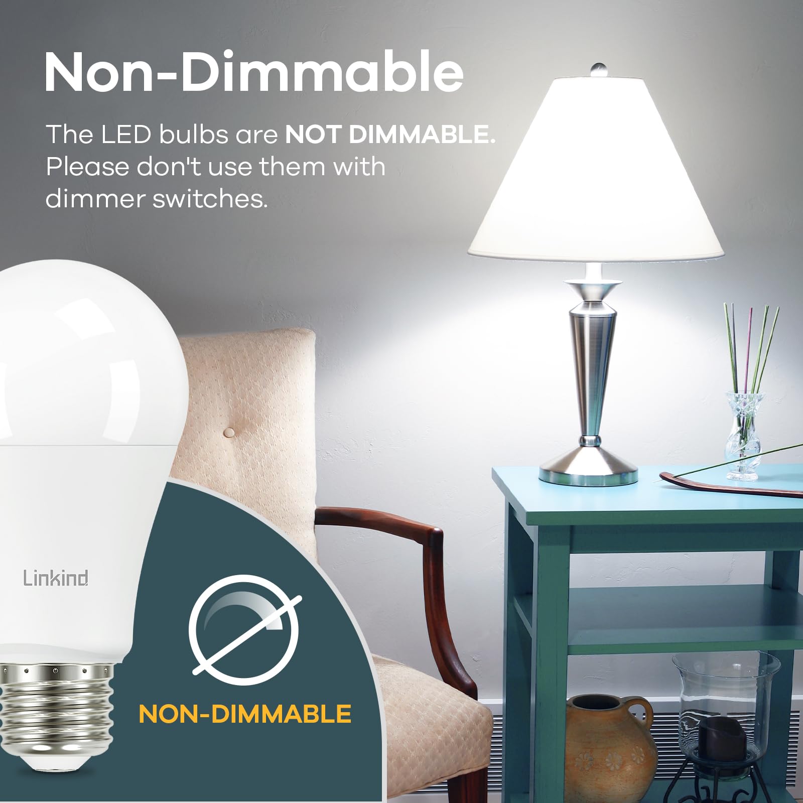 Linkind A19 LED Light Bulb 100W Equivalent 14W 5000K Daylight 1600 Lumens E26 Base 12-Pack Energy Efficient