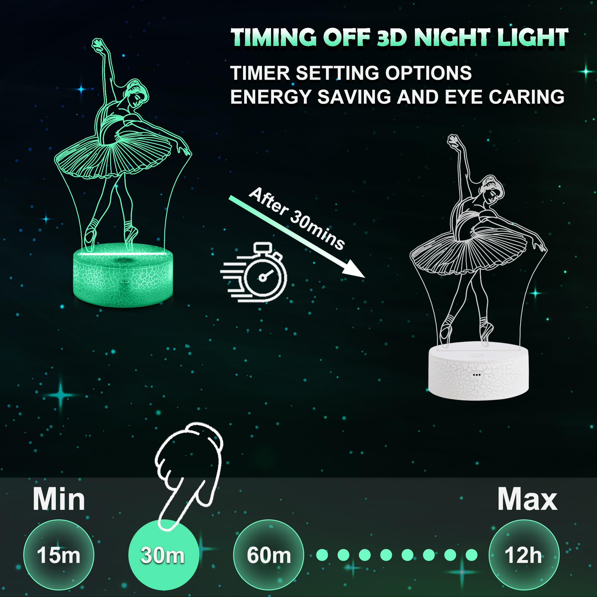 Ammonite Ballet Night Light, Ballerina 3D lamp 16 Color Changing with Remote Control and Timer, Women Ballet Decor Light Birthda