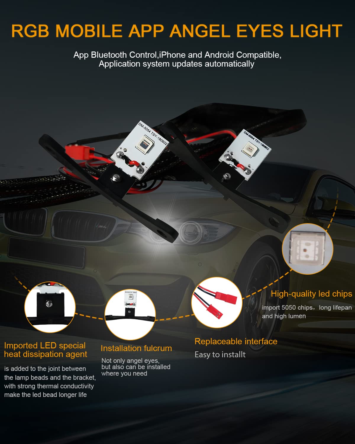Qasim LED Devil Eye DRL Module for Projector Lens Retrofit, Red, 2-Pack