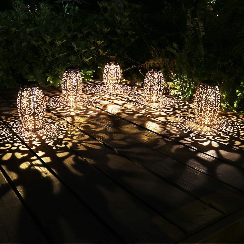 KAIXOXIN Solar Lantern Lights, Metal, Large, Silver, for Outdoor Hanging or Table Use in Patio, Courtyard, Garden