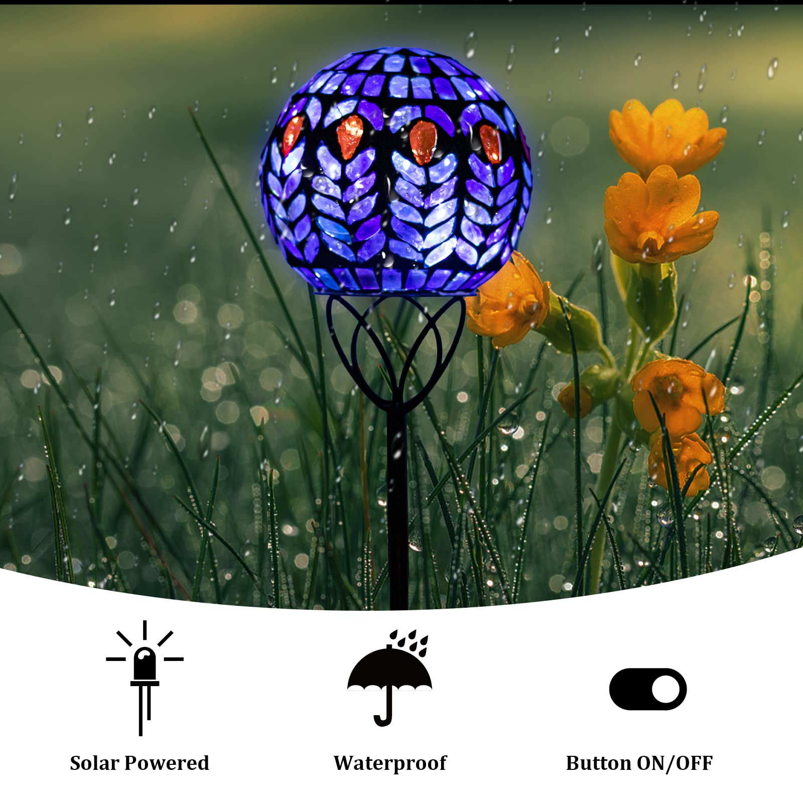 Vcuteka Mosaic Solar Garden Lights - Waterproof Glass Ball Led Pathway Stake Light, 6 Inch