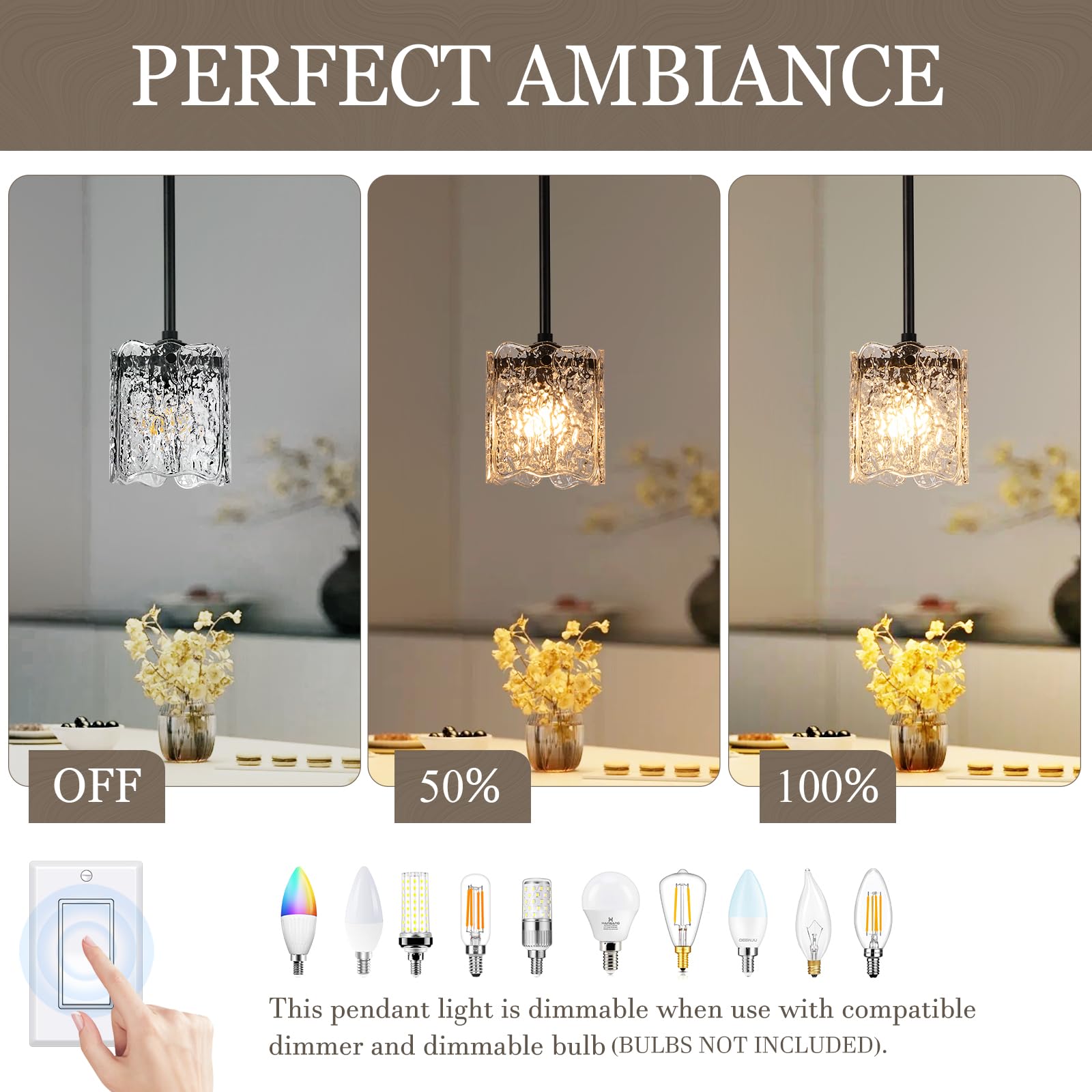 Osimir Black Pendant Light, 1-Light Mini Glass Hanging Fixture, Modern Design, E12 Base, Model OS-MM5002