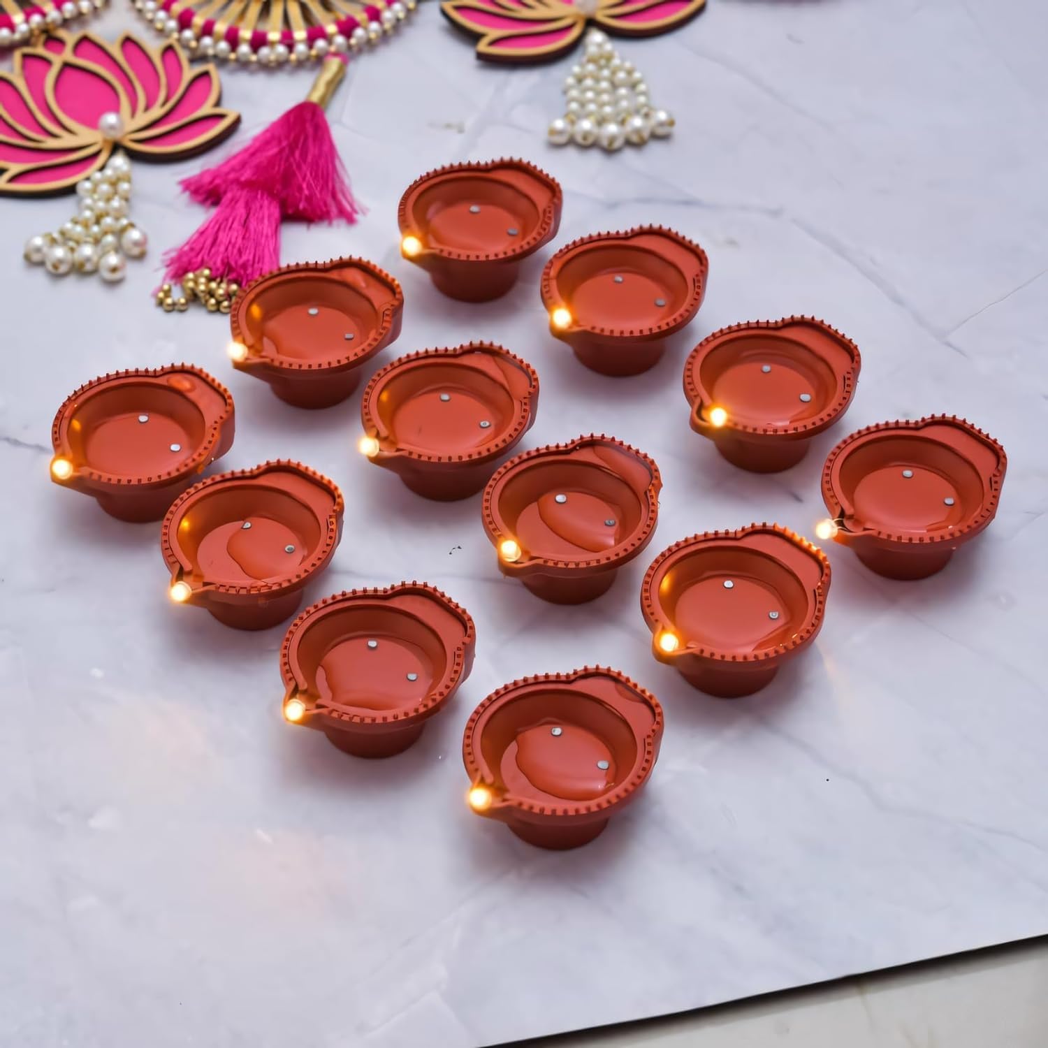 SIXFIRE Water Sensor LED Brown Diyas Candle Eco-Friendly Diya, Battery Operated Smokeless, Flameless Lamp for Home Decor, Festiv