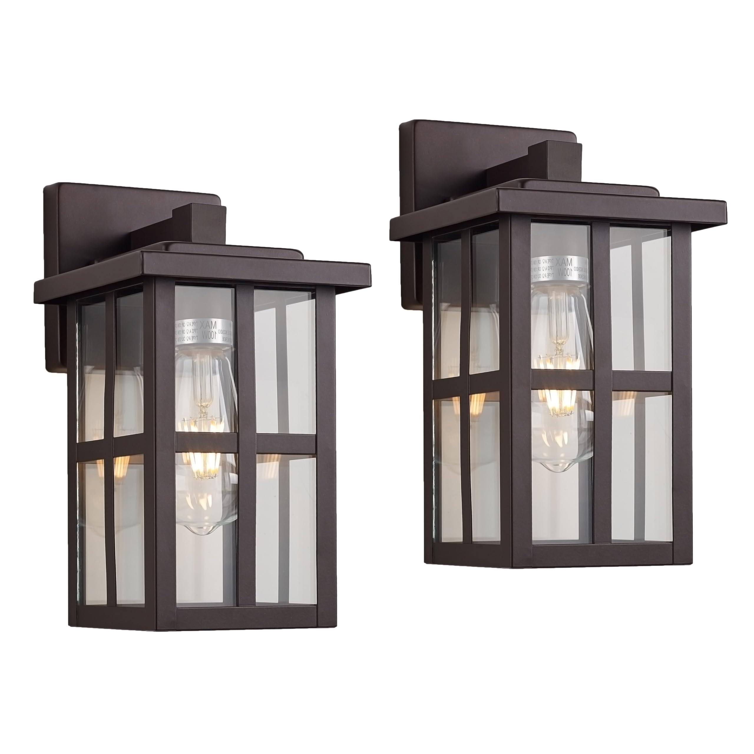 MICSIU Bronze Outdoor Wall Sconce 2 Pack, 11 Inch Exterior Light Fixtures Wall Mount with Clear Glass Shade, Waterproof Outdoor 