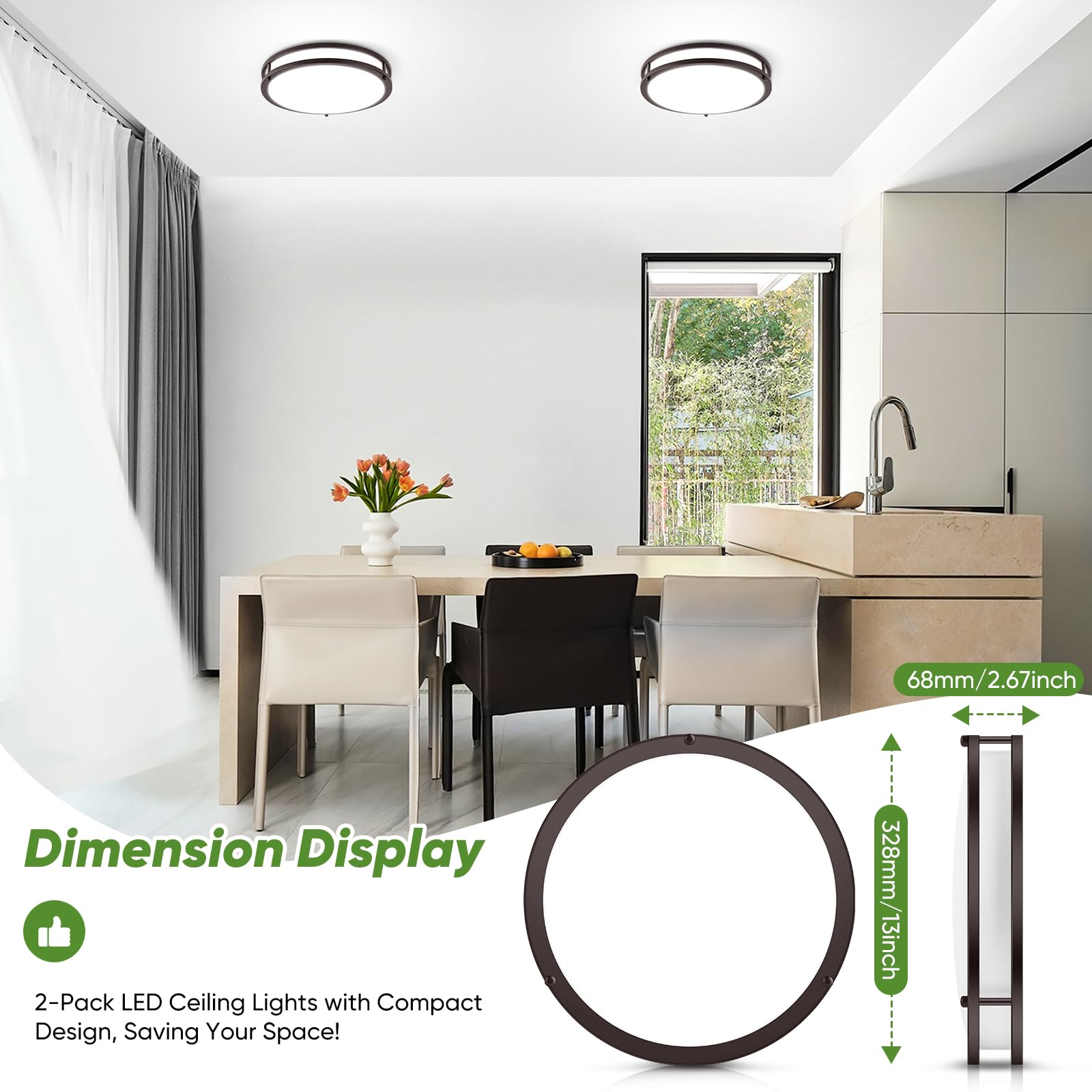 TOBUSA 2-Pack LED Ceiling Lights 36W 13 Inch Oil-Rubbed Bronze Flush Mount 5CCT Model 63633009-04