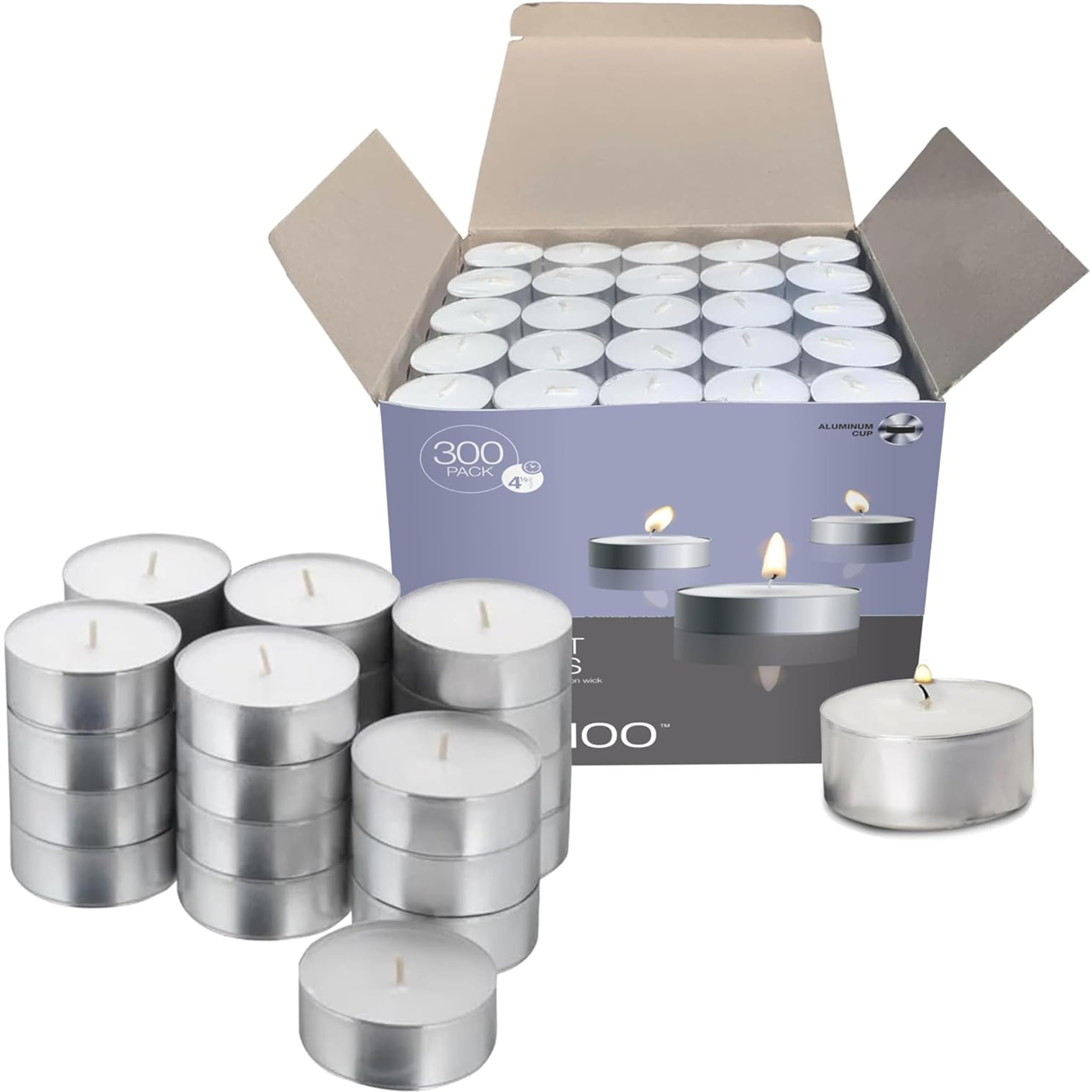 300 Pack Tealight Candles In Metal Cups - Clean White Unscented With 4.5 Hour Long-Burning Time - Bulk Votives For Romantic Dinners, Weddings, Spas & Hotels By Parnoo