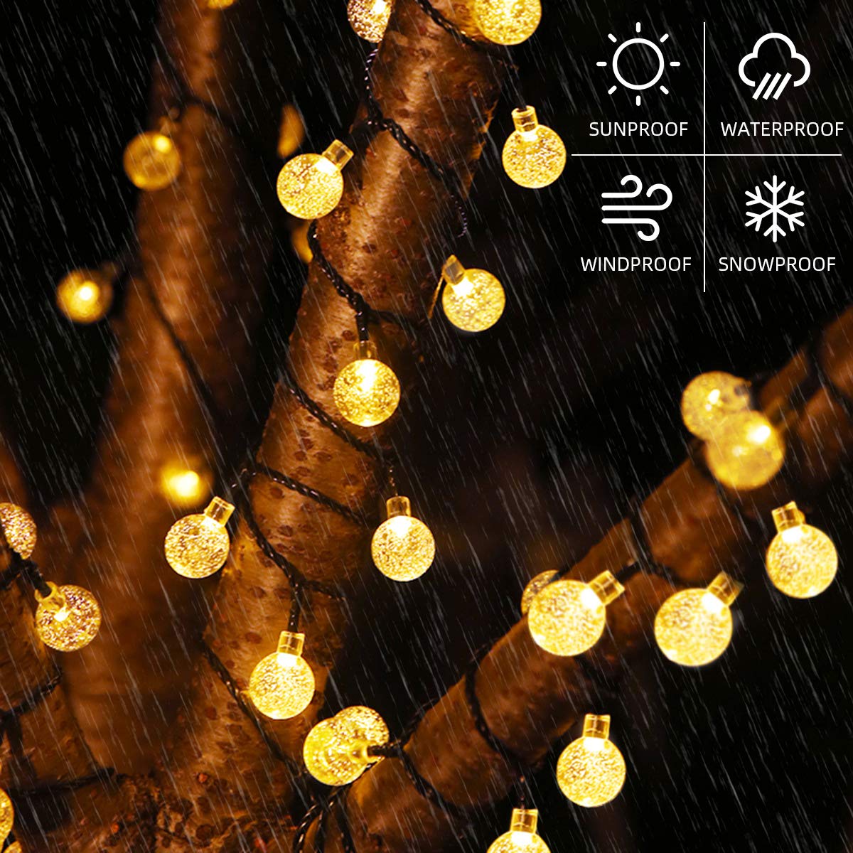 Metaku Solar String Lights Outdoor 23ft 50 LED Globe Lights Warm White Waterproof Decorative for Patio Garden Gazebo Balcony
