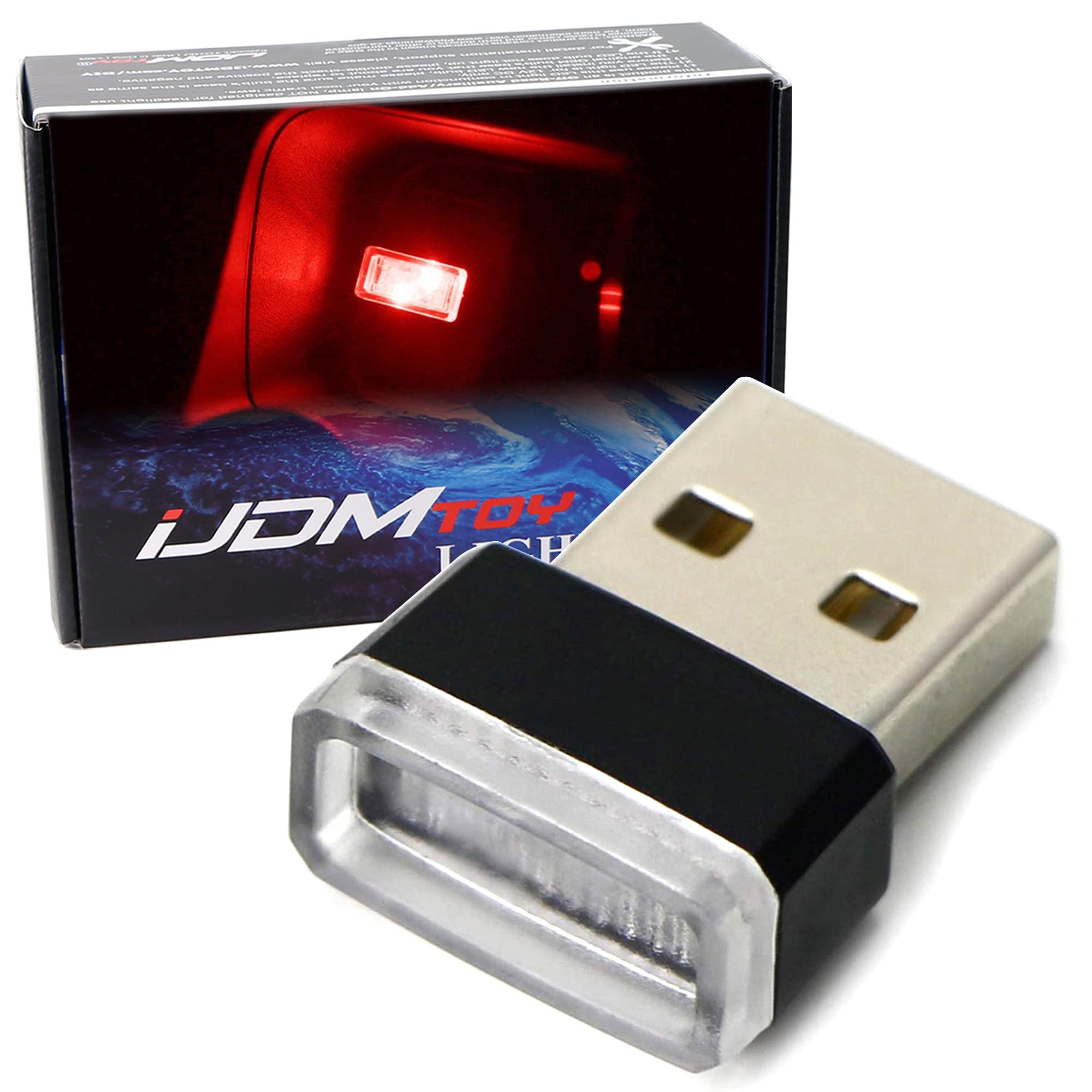 iJDMTOY Miniature Red LED Car Interior Ambient Lighting Kit - USB Plug-in Center Console Illumination