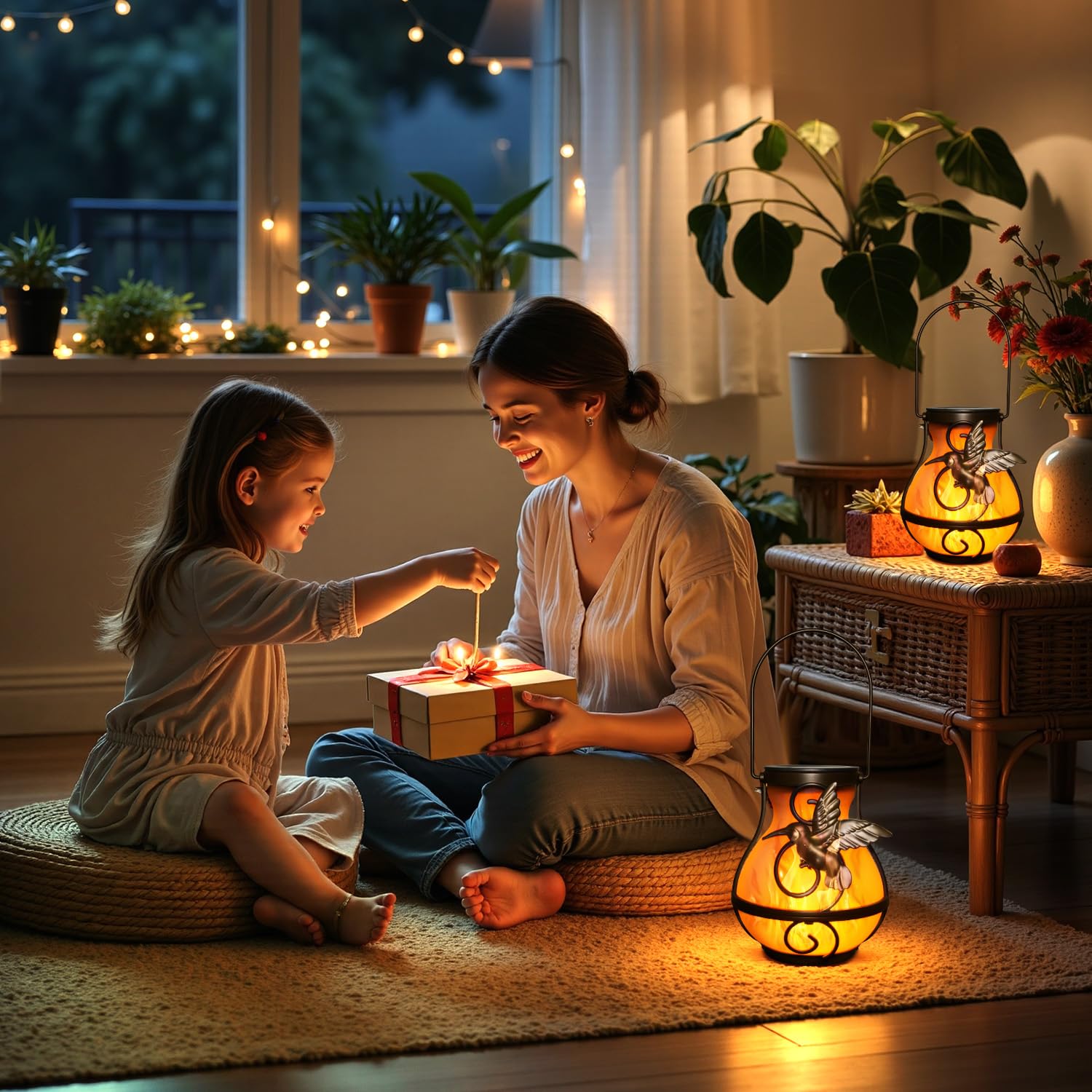 Babineto 2 Pack Solar Lanterns, Waterproof LED Lights with Flickering Flame for Outdoor, Brown, Model HYD-FLSM-01